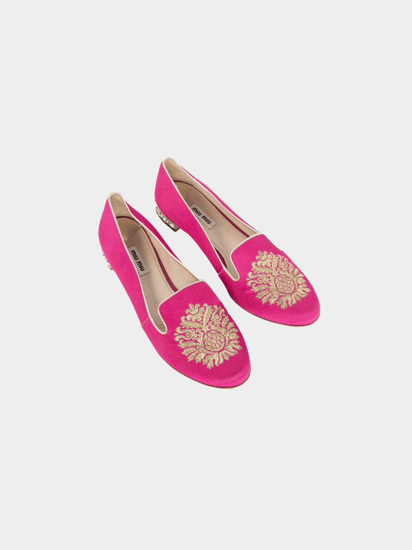 Miu Miu Pre-Fall 2012 Pink Embroidered Crystal-Heel Loafers