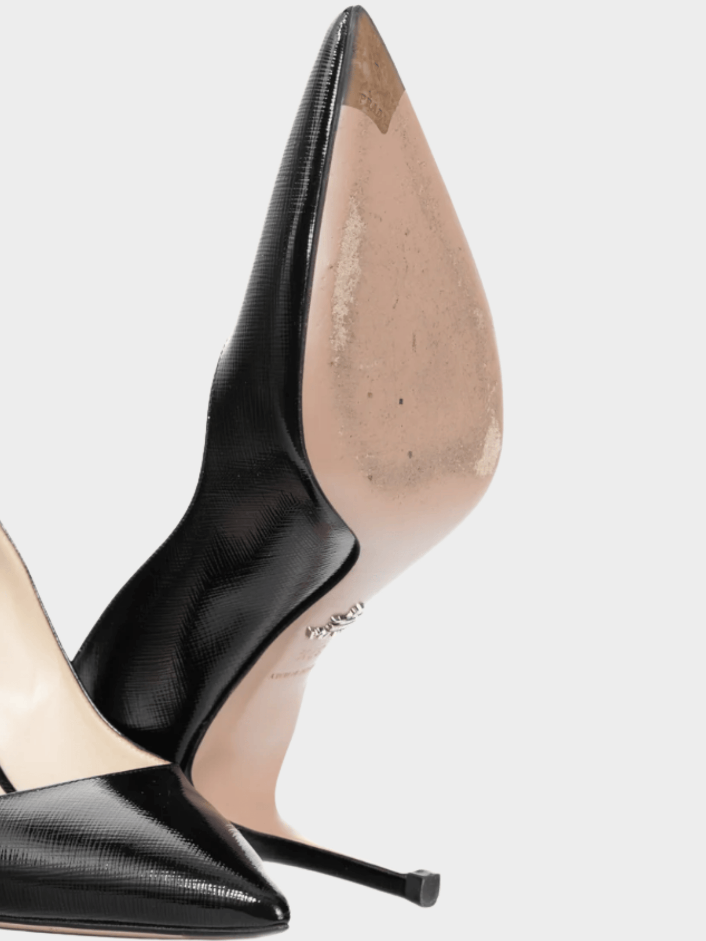 Prada 2010s Black Patent Saffiano-Texture Pointed-Toe Heels