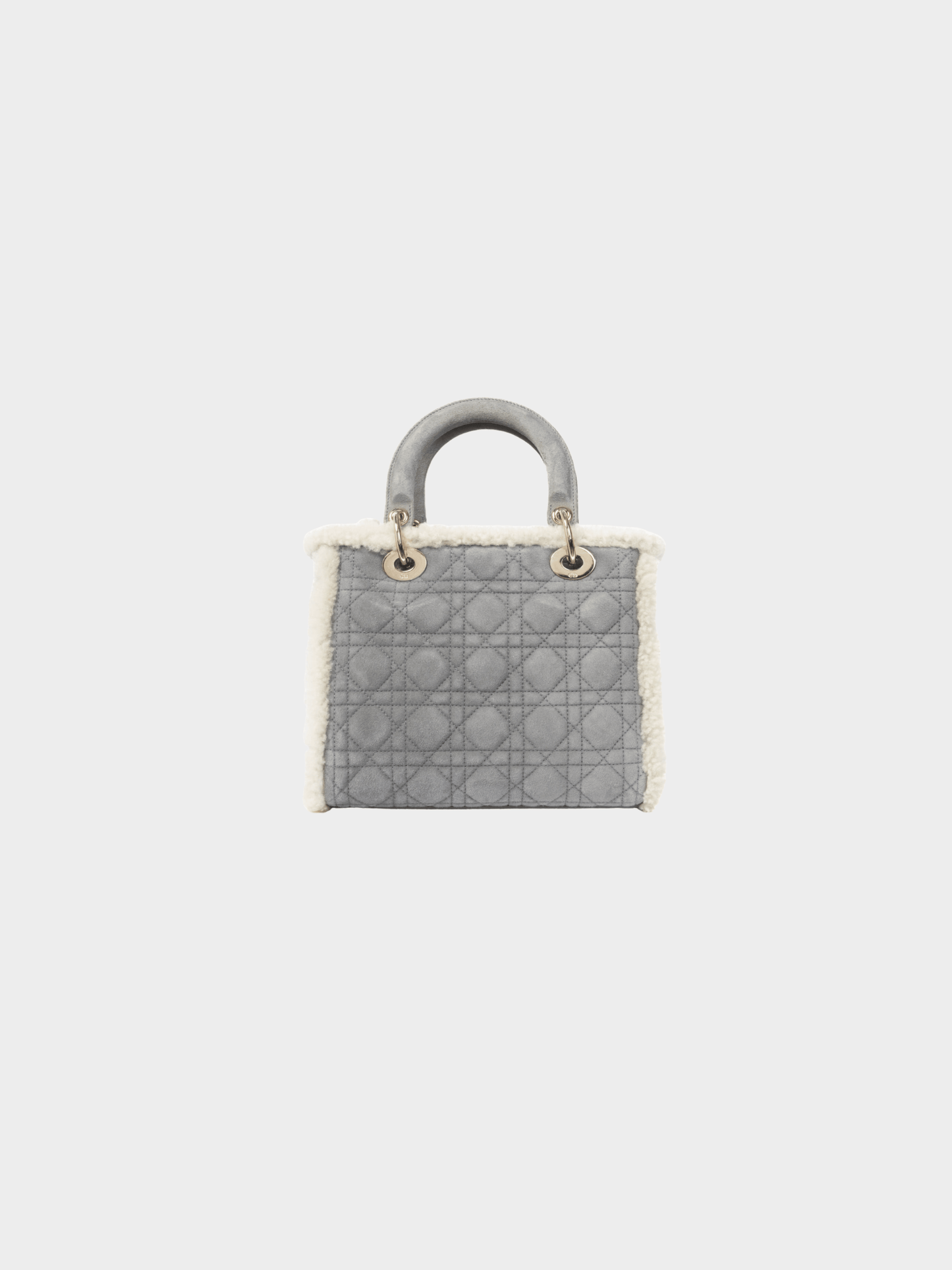 Christian Dior 2021 Lady Dior Grey Cannage Suede Shearling Tote