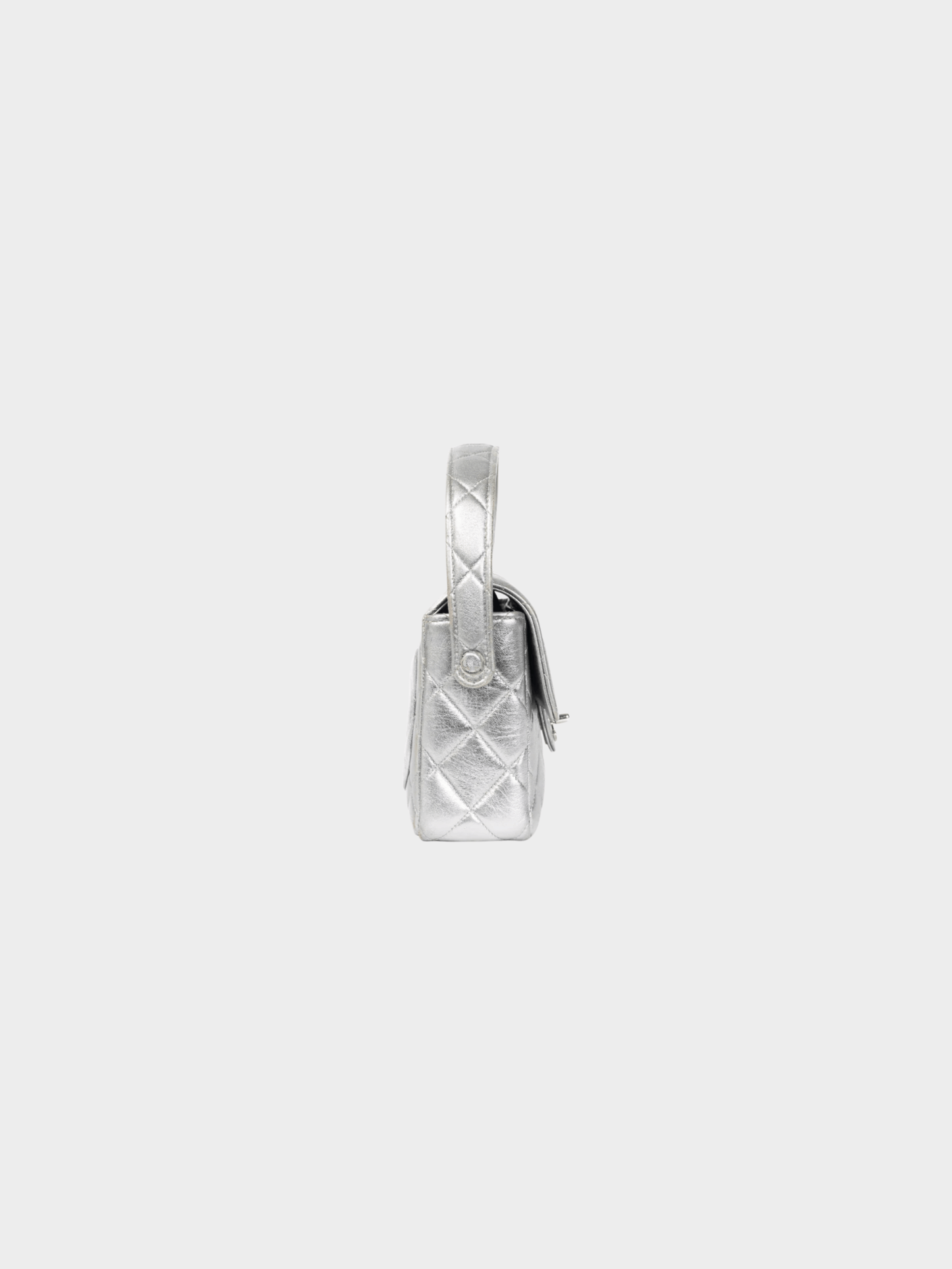 Chanel 2000s Metallic Silver Quilted Leather Mini Handbag