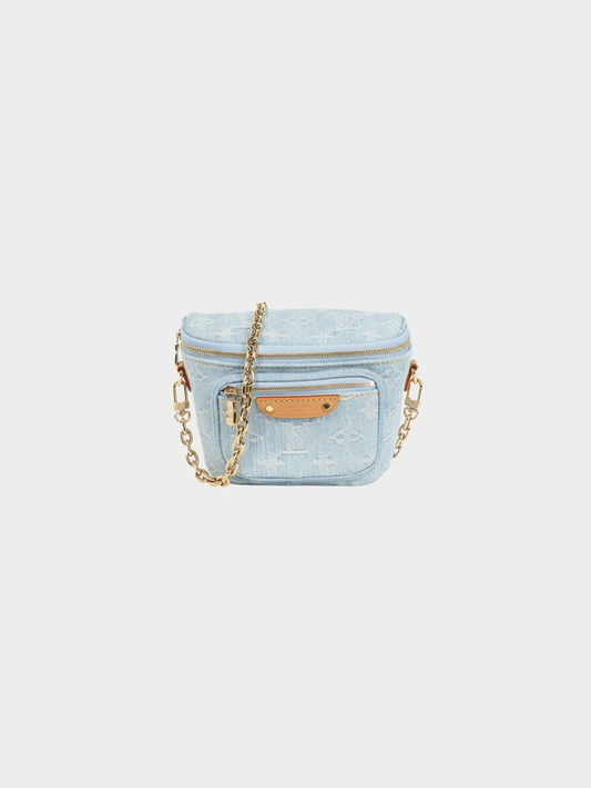 Louis Vuitton 2010s Sky Blue Monogram Denim Mini Bumbag