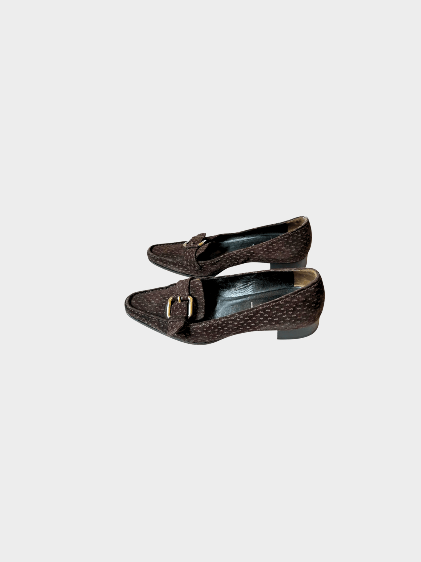 Prada 2000s Brown Suede Ostrich Buckle Loafer Flats