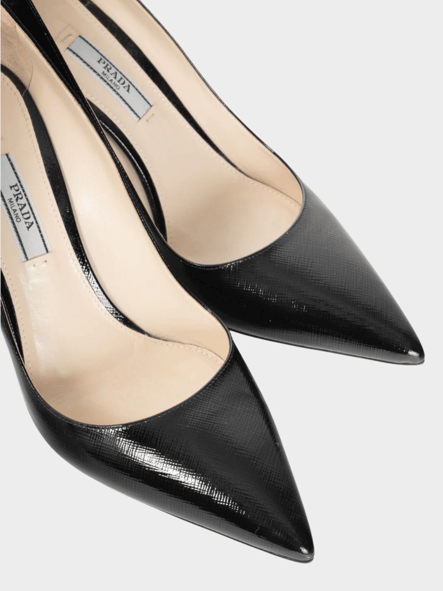 Prada 2010s Black Patent Saffiano-Texture Pointed-Toe Heels