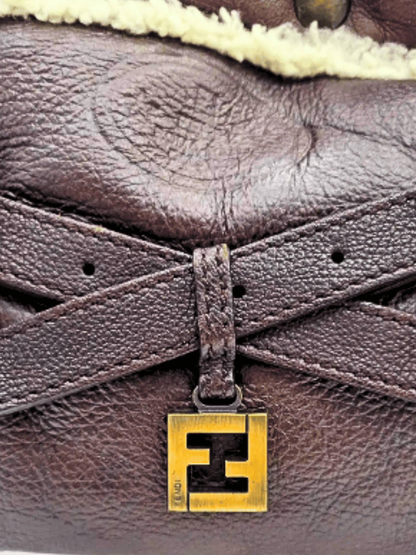 Fendi 2000s Brown Leather and Suede Shearling Hobo