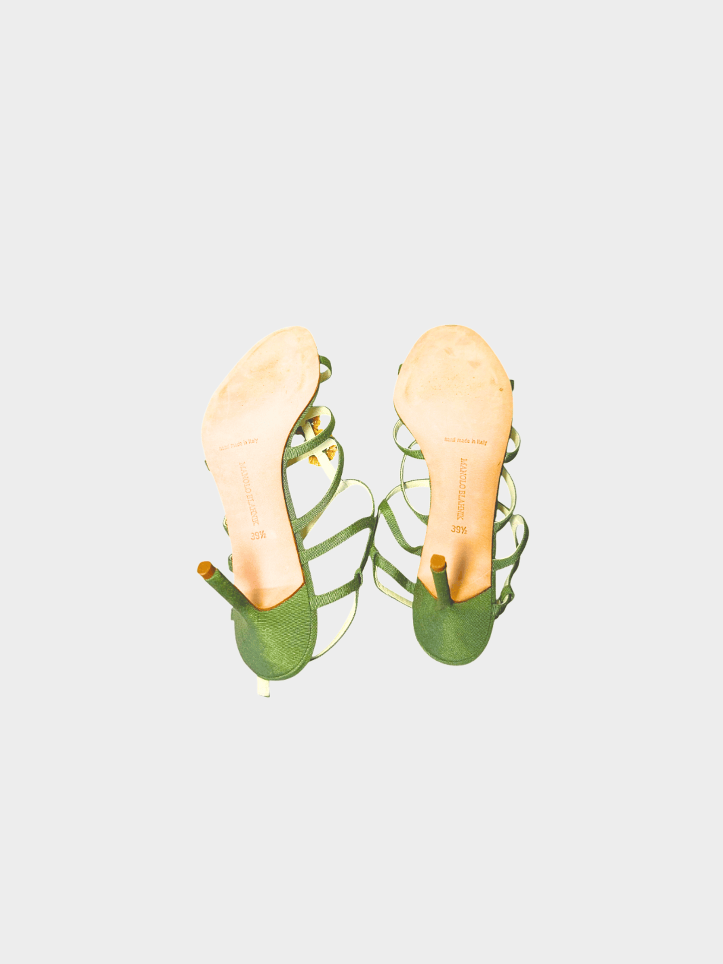 Manolo Blahnik 2000s Green Peony Sandal Heels