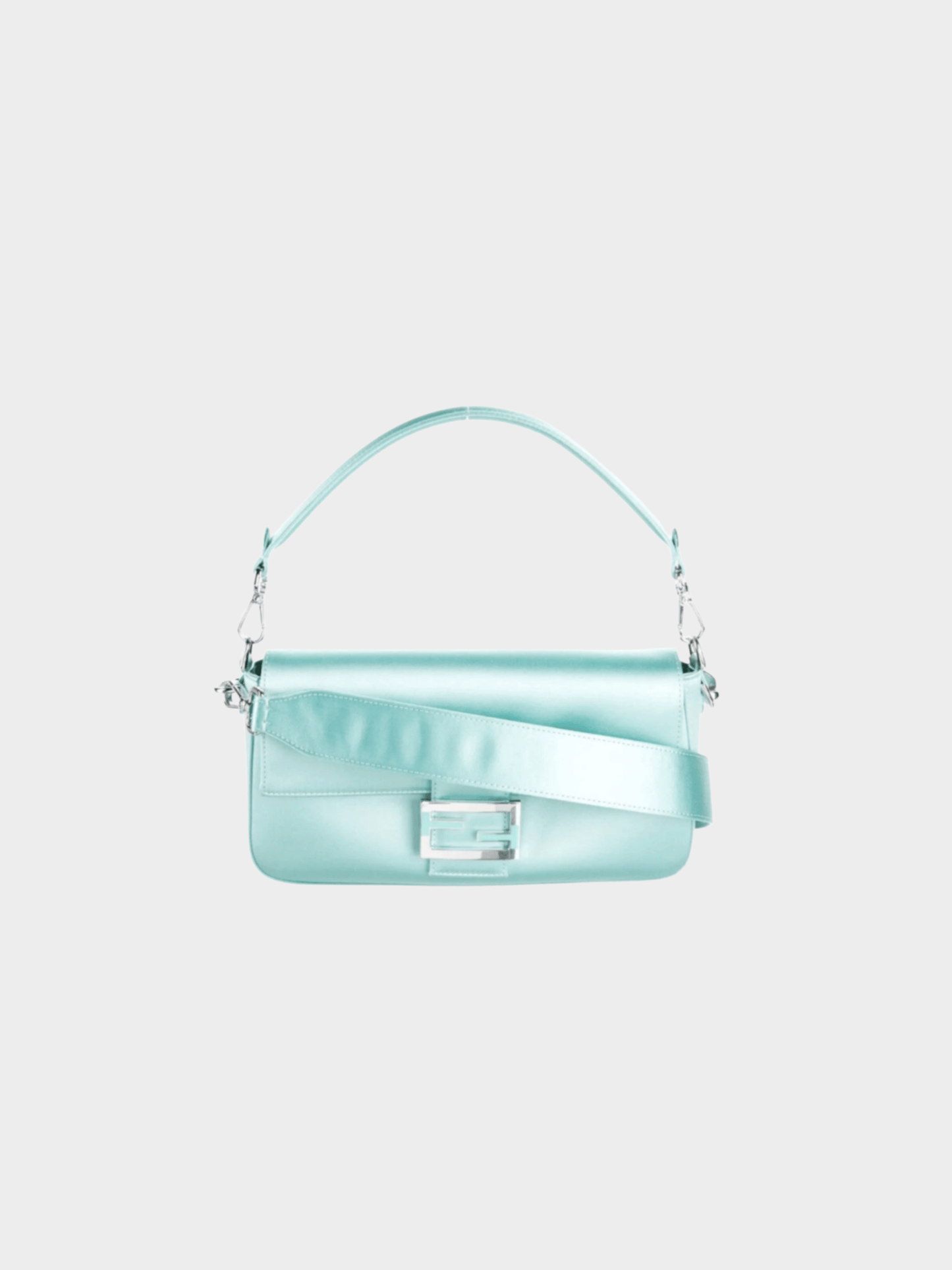 Fendi x Tiffany 2022 Tiffany Blue Satin Nappa Silver Baguette