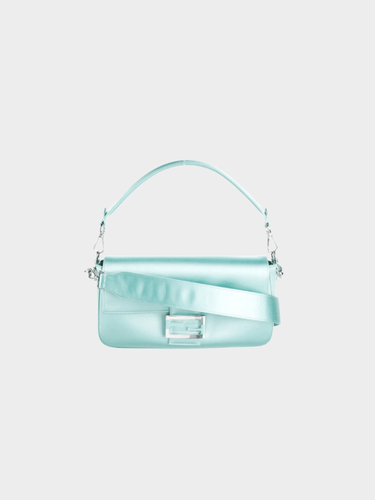 Fendi x Tiffany 2022 Tiffany Blue Satin Nappa Silver Baguette