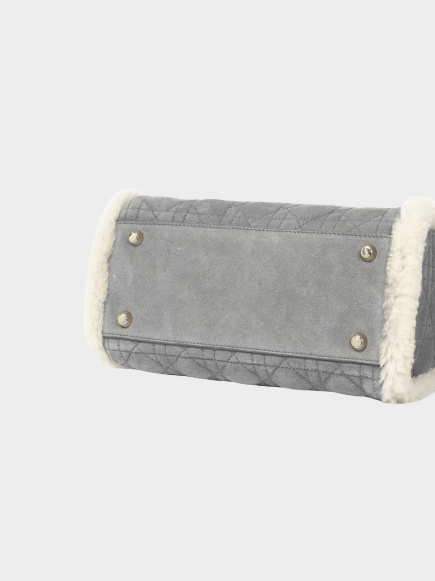 Christian Dior 2021 Lady Dior Grey Cannage Suede Shearling Tote