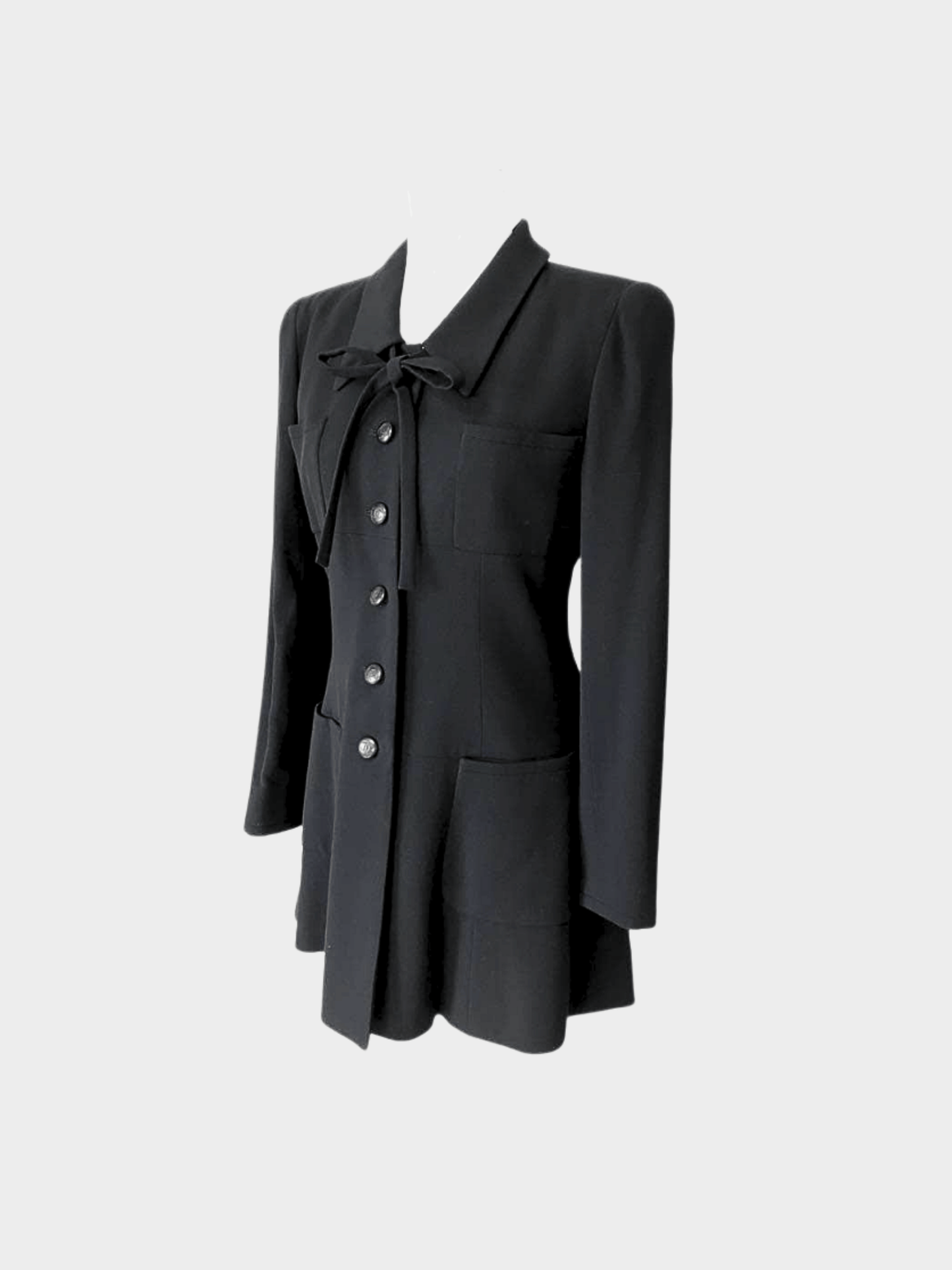 Chanel 1996 Black Ribbon Flared Coat