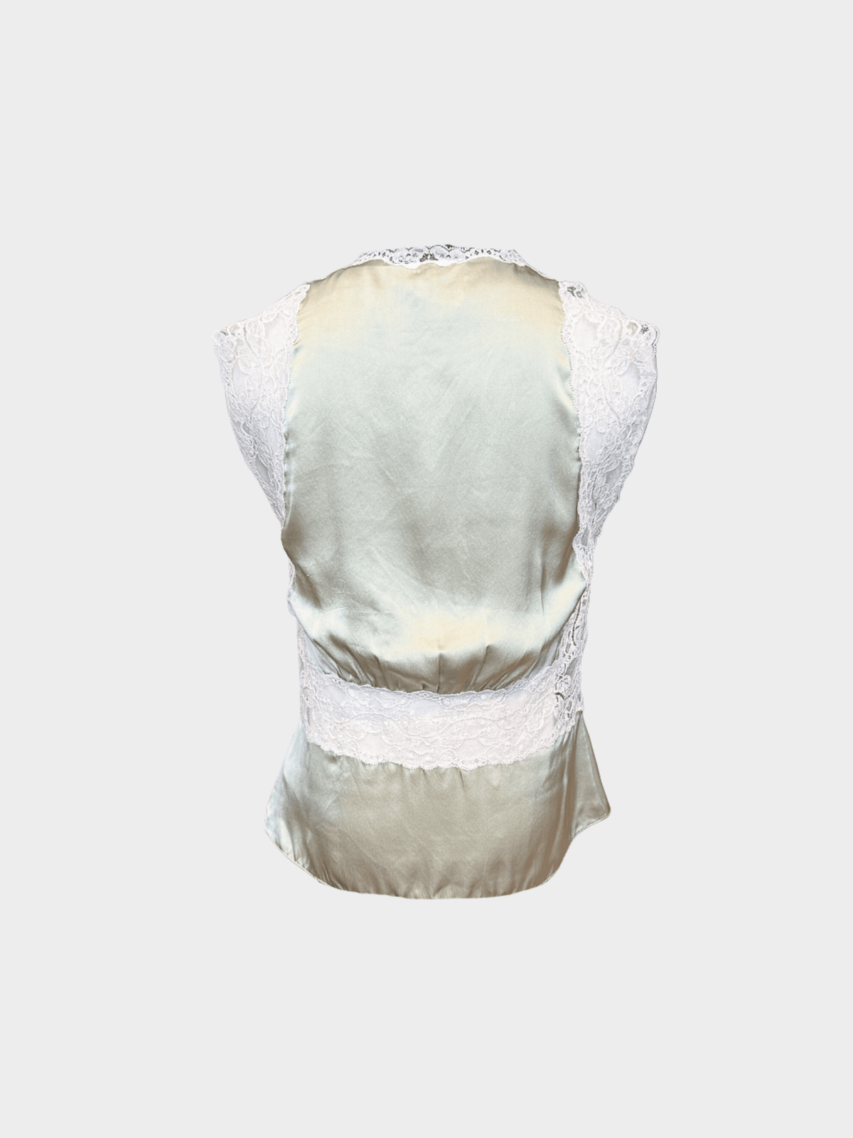 Chloe 2025 Pistachio Green Silk Top With Lace Inserts