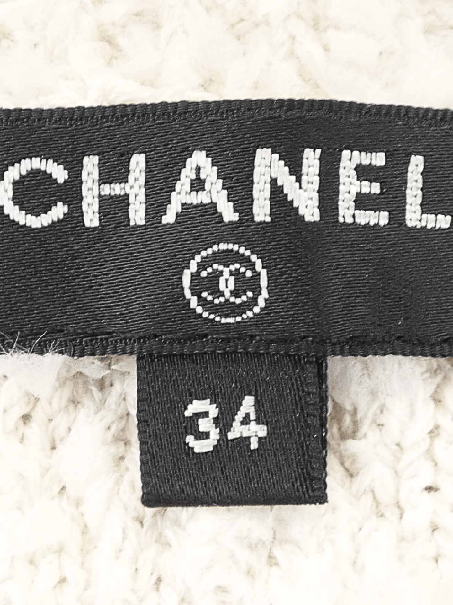 Chanel Pre-Spring 2019 Cream and Blue Cotton-Silk Blend Boucle Varsity Sweater