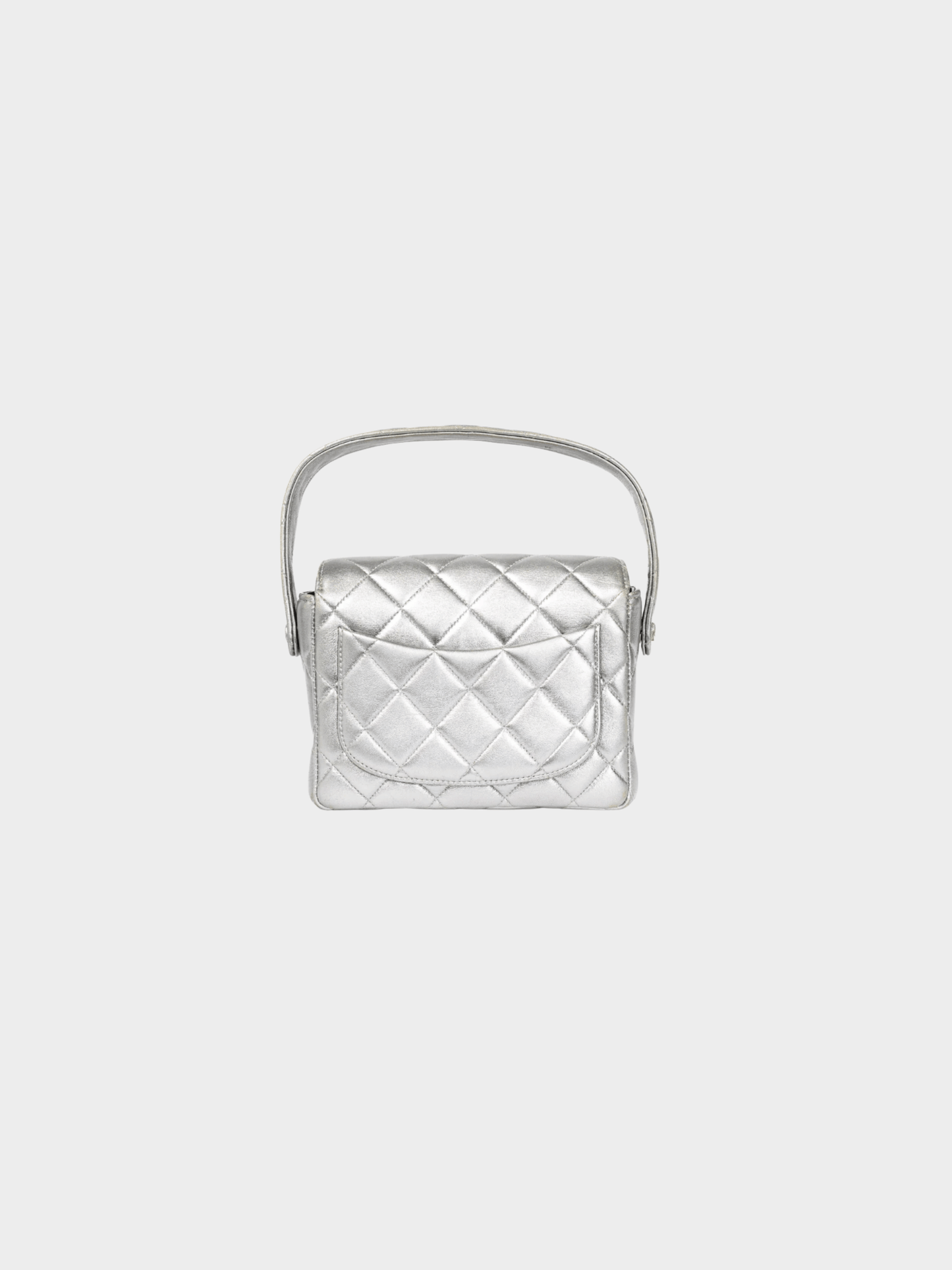 Chanel 2000s Metallic Silver Quilted Leather Mini Handbag