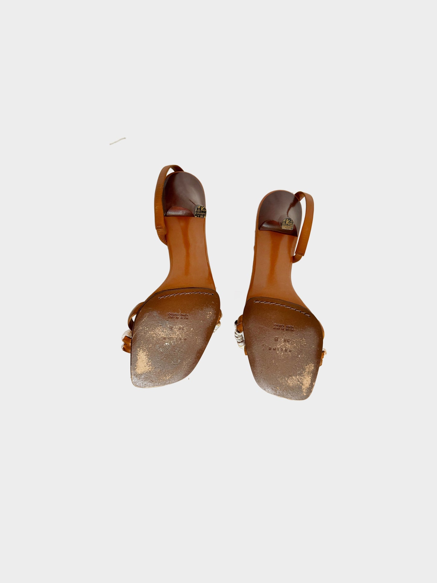 Céline by Phoebe Philo 1990s Brown Leather and Shell Slingback Sandals