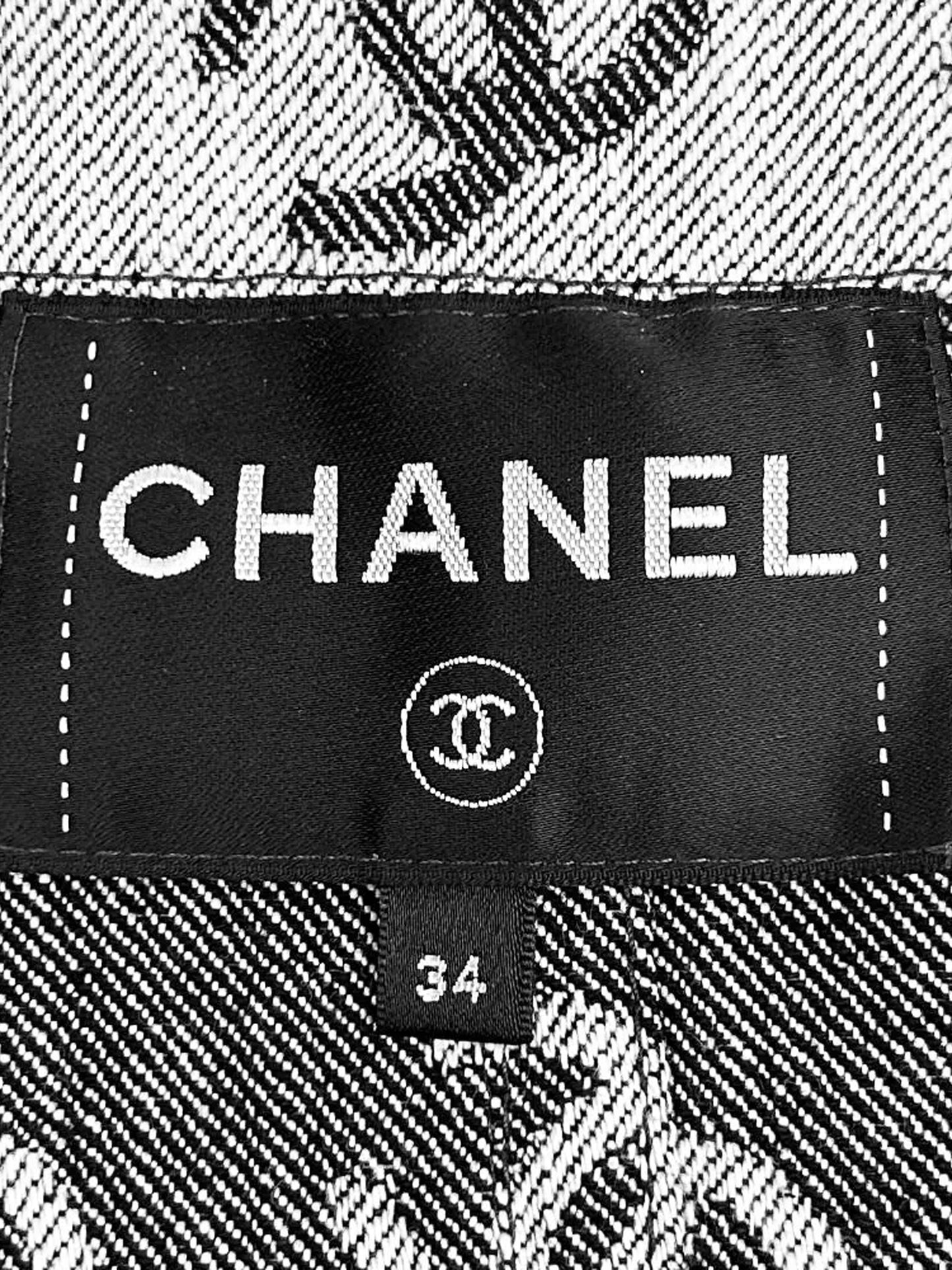 Chanel SS 2022 Denim CC Logo Print Jacket with Sequin Trim