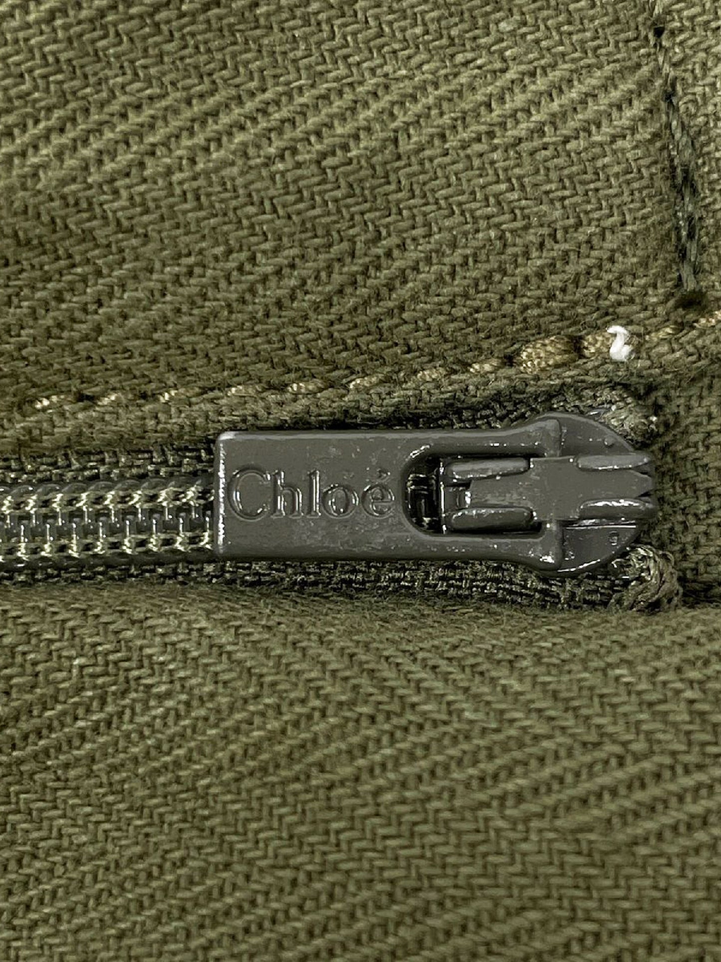 Chloé 2020s Khaki Green Wide Leg Herringbone Trousers