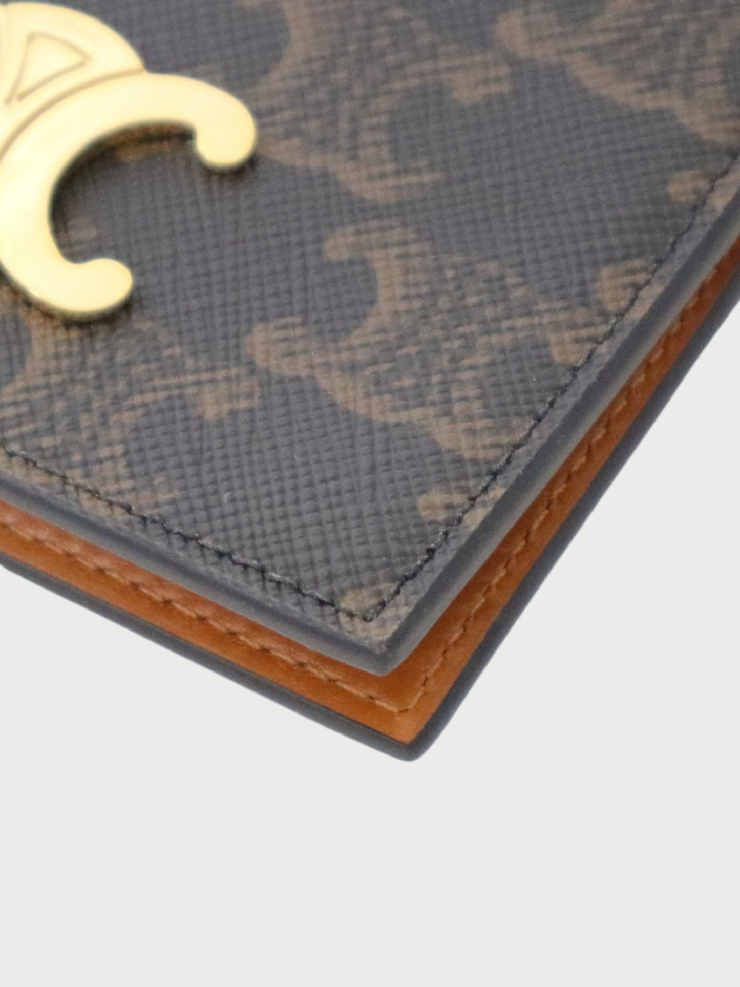 Celine 2020s Charcoal Green Brown Triomphe Bifold Card Holder