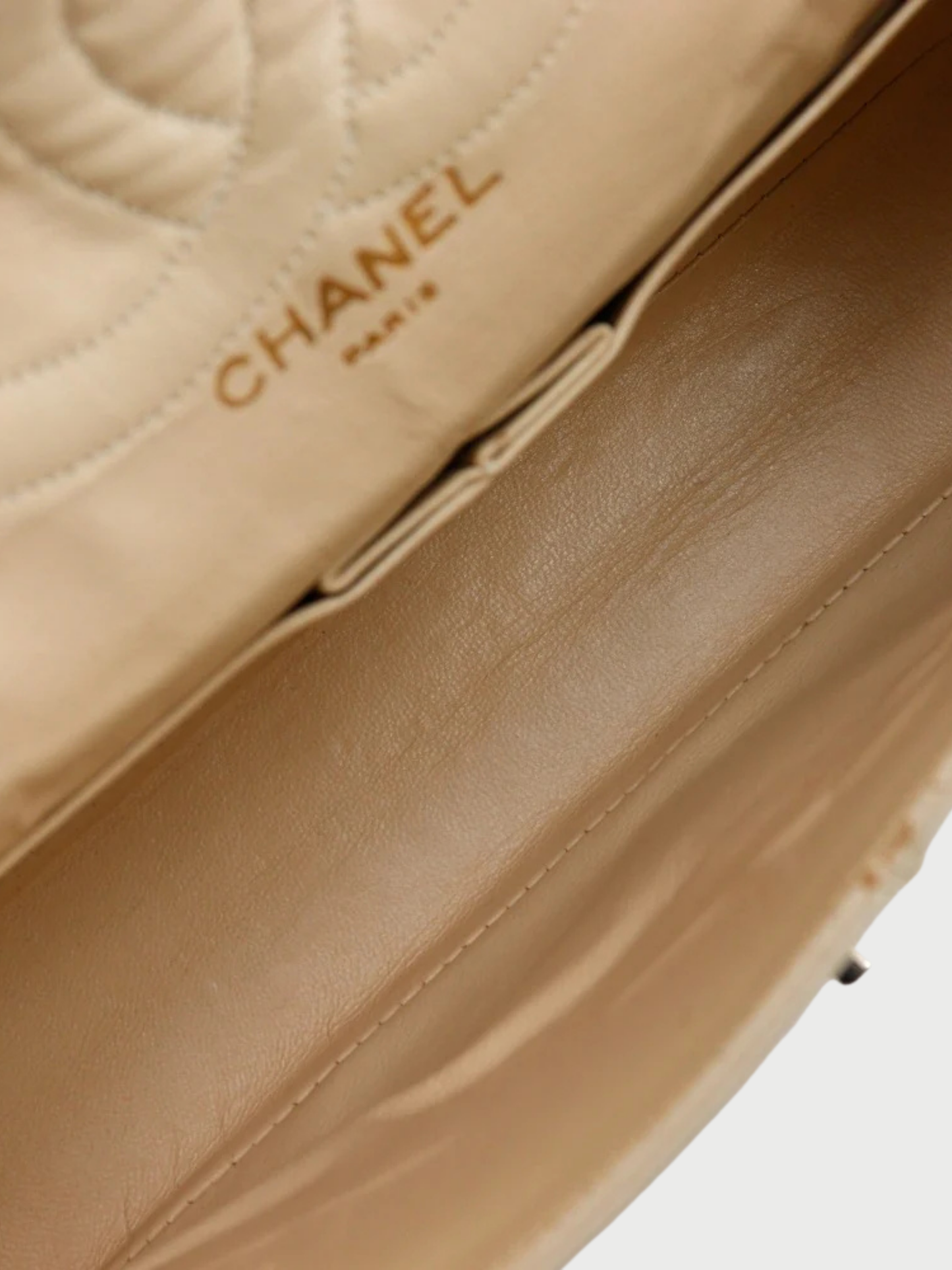Chanel 2000s Beige Lambskin Matelassé 25 Double Flap Chain Shoulder Bag