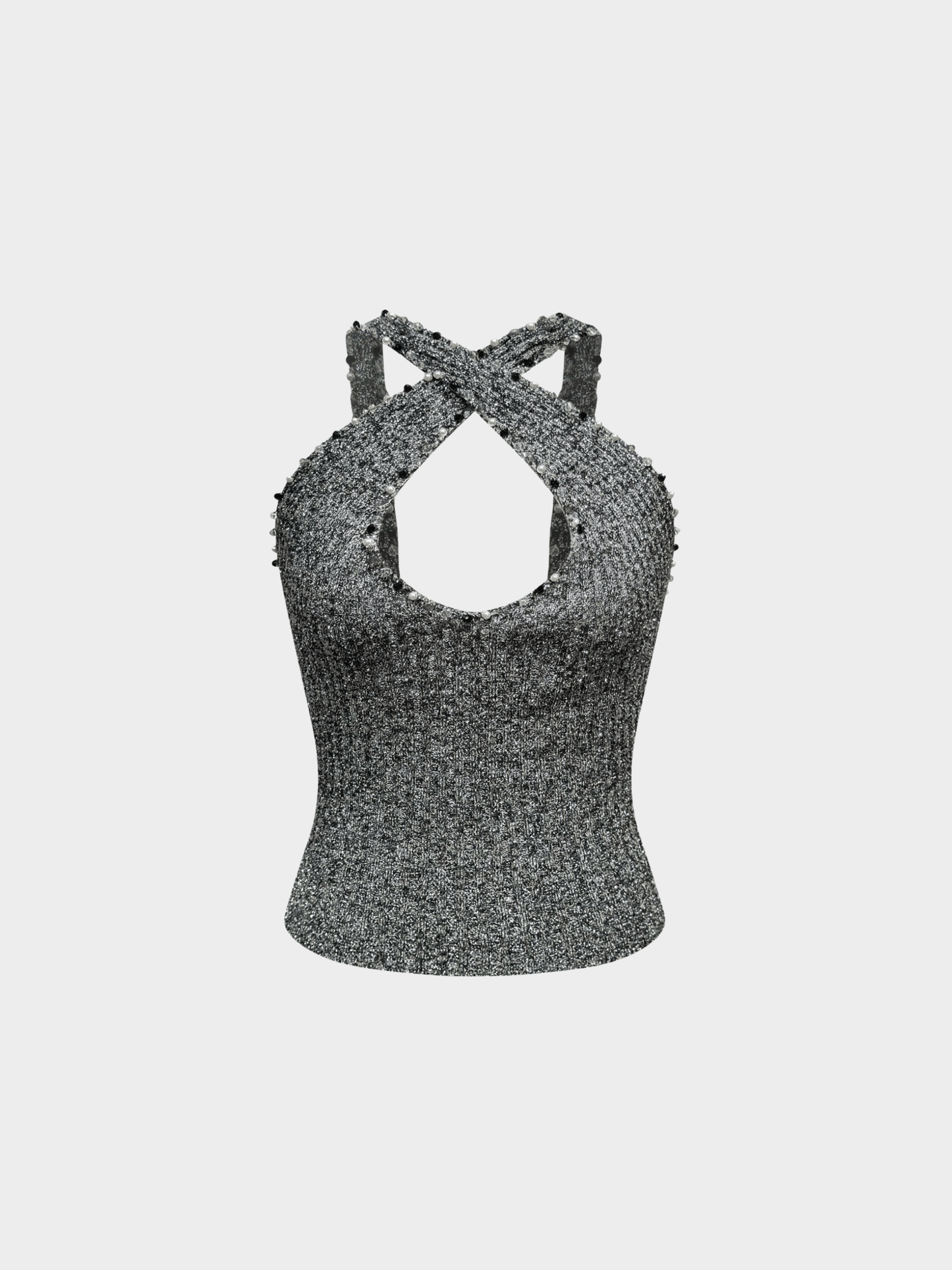 Loris Azzaro 1970s Metallic Knit Embellished Cut-Out Top