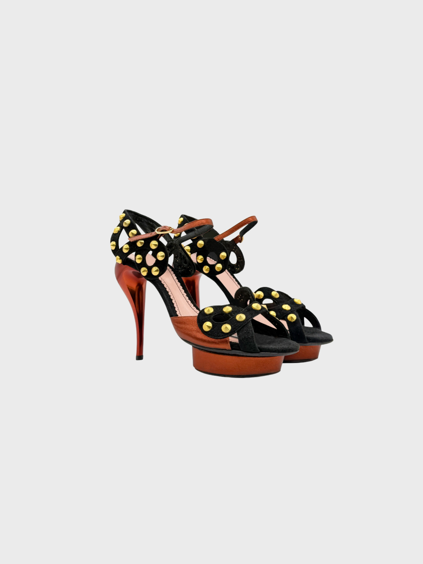 John Galliano FW 2008 Studded Black and Brown Copper Sandals