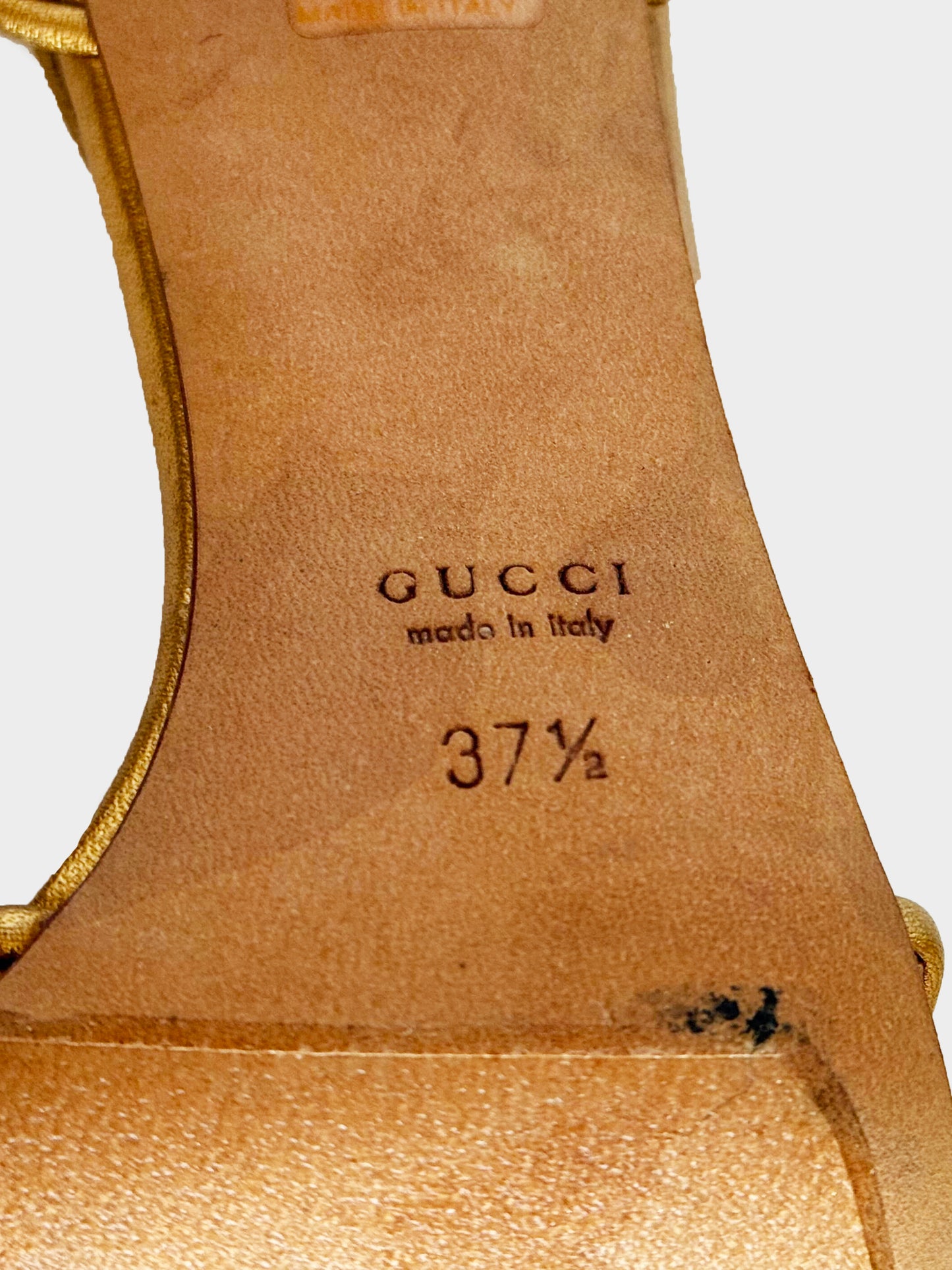 Gucci 2000s Gold Leather Phoebe Bead Embellished Heels