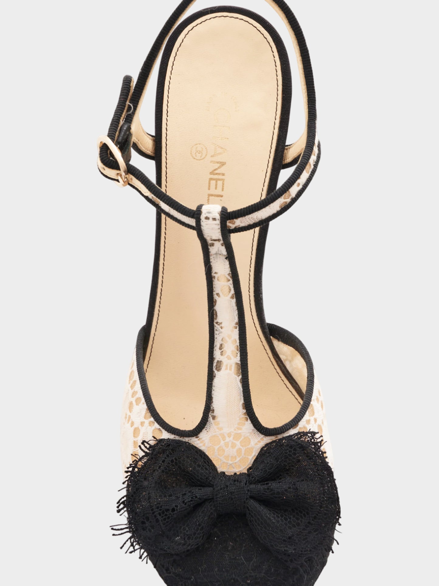 Chanel by Karl Lagerfield Early 2000s Black and White Lace Bow Heels