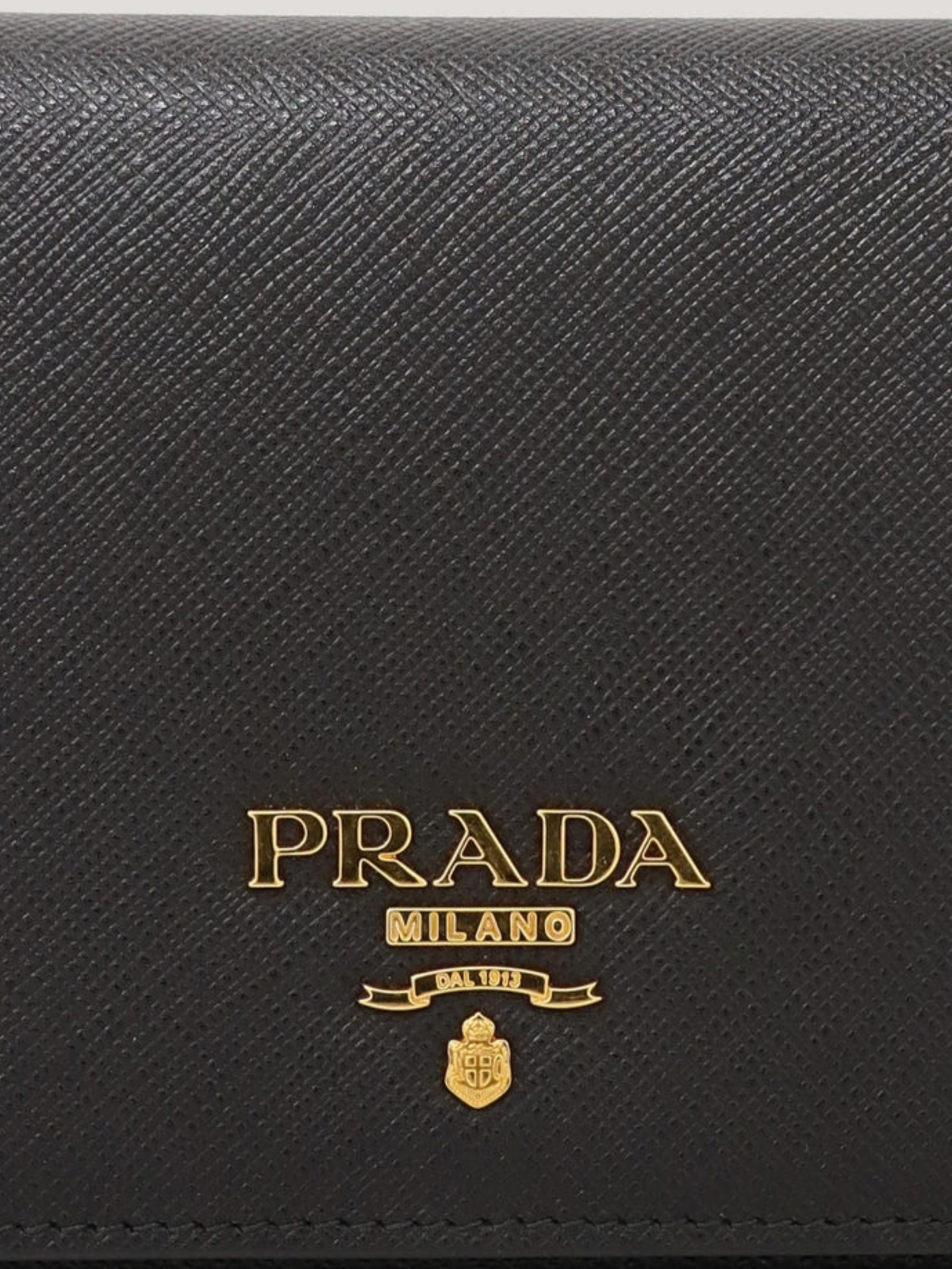 Prada 2020s Black Saffiano Leather Logo Chain Wallet