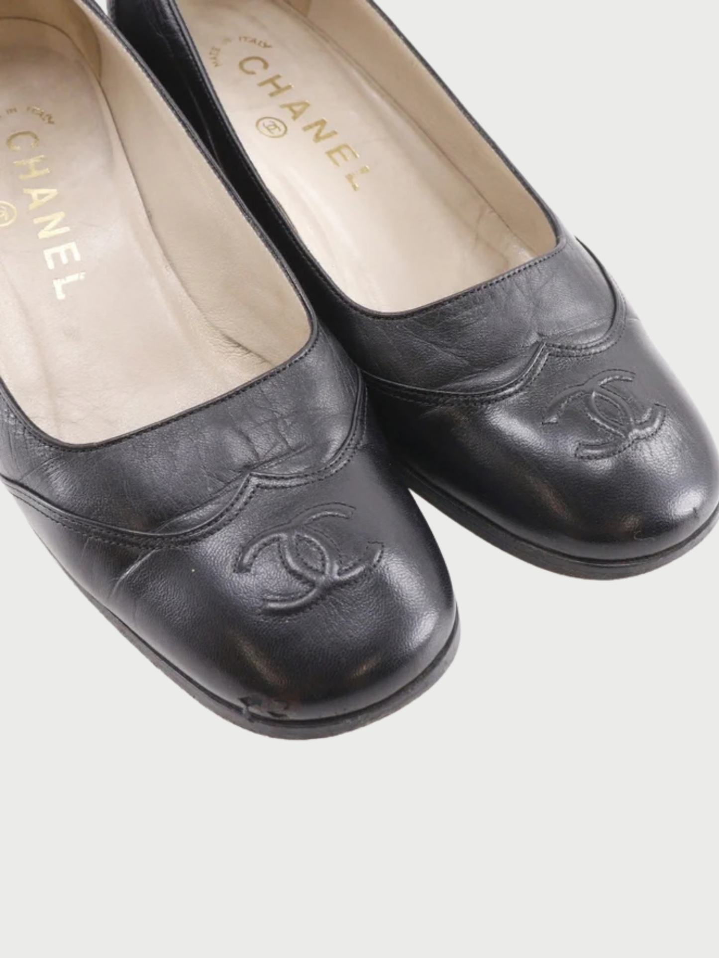 Chanel 1980s Black Leather Square Toe Pumps