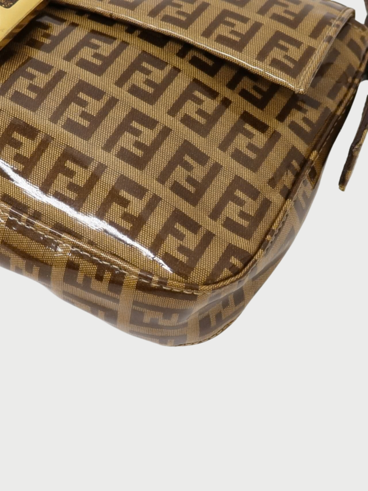 Fendi 2000s Beige Brown Zucca PVC Leather Mamma Baguette