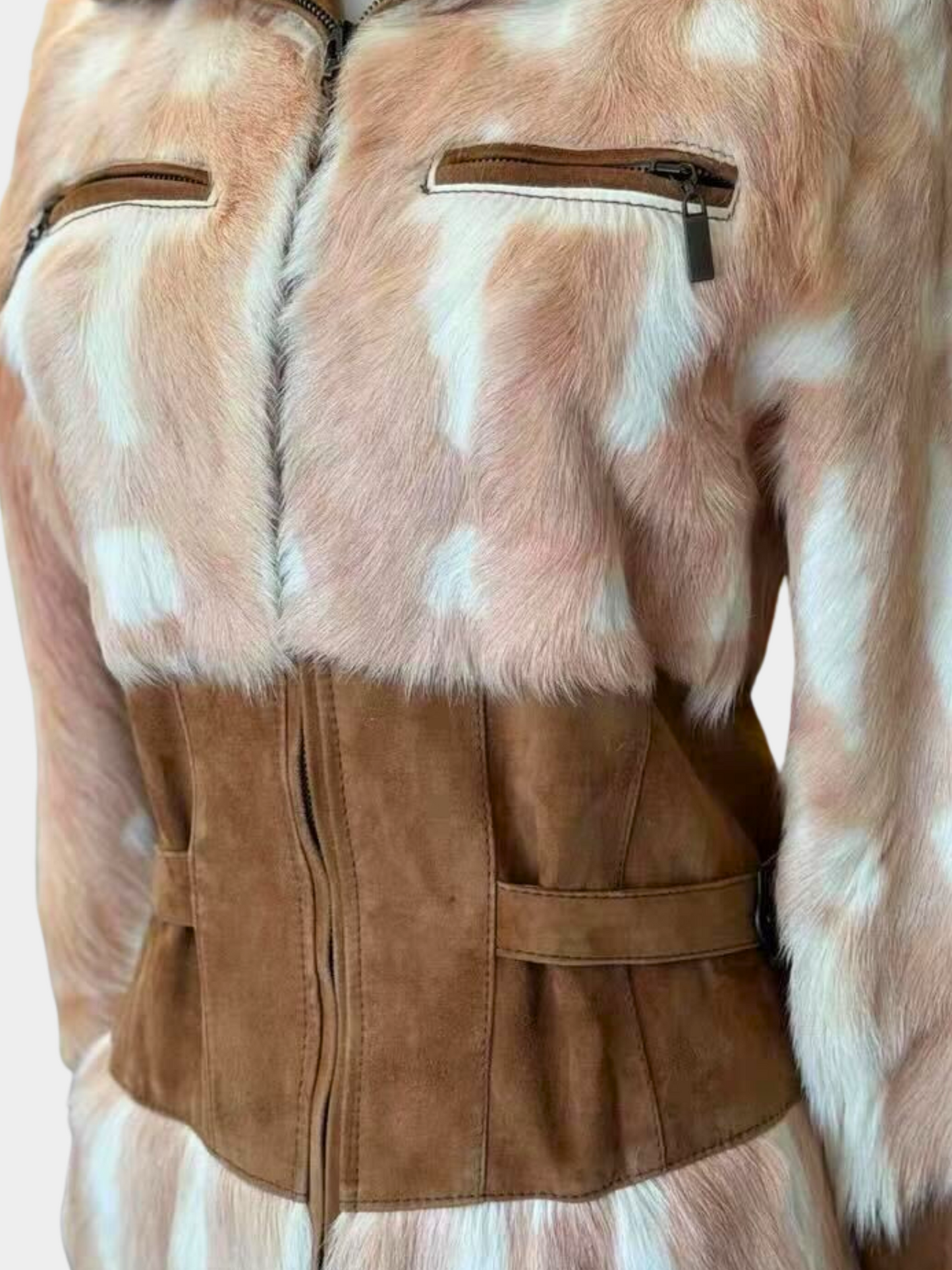 Just Cavalli 2000s Brown Suede Fur-Trim Jacket