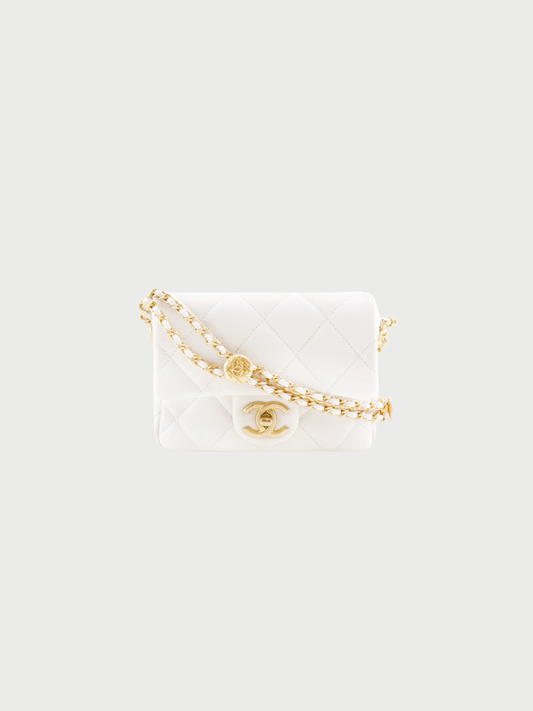 Chanel 2010s White Caviar Leather Matelassé Flap Shoulder Bag
