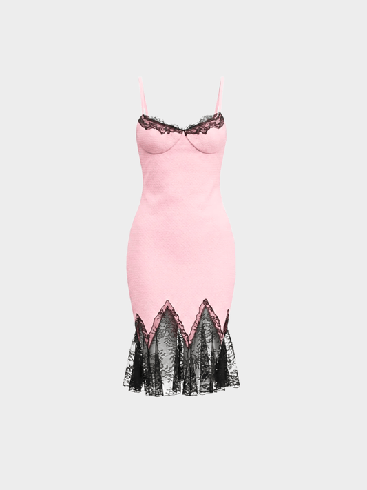 Versace SS 2002 Pink Silk Slip Lace Dress