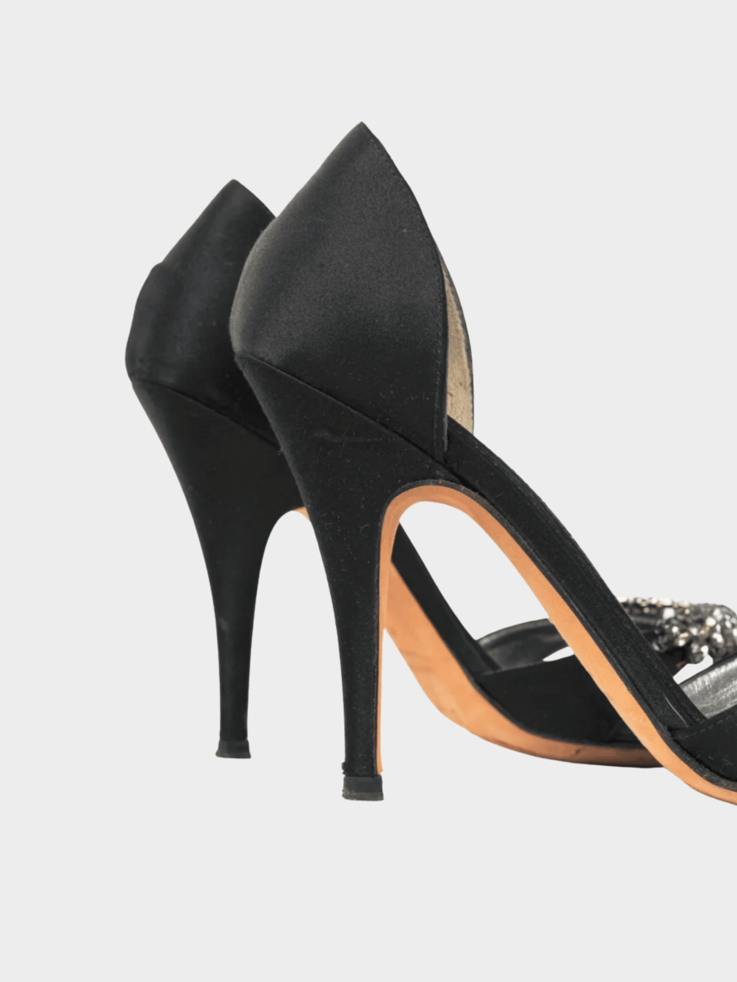 Giuseppe Zanotti 2010s Taz Black Silk-Satin Crystal-Embellished Peep-Toe Heels