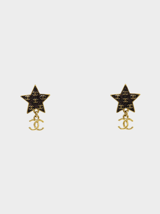Chanel 2024 Gold Black COCO Star Clip-On Earrings