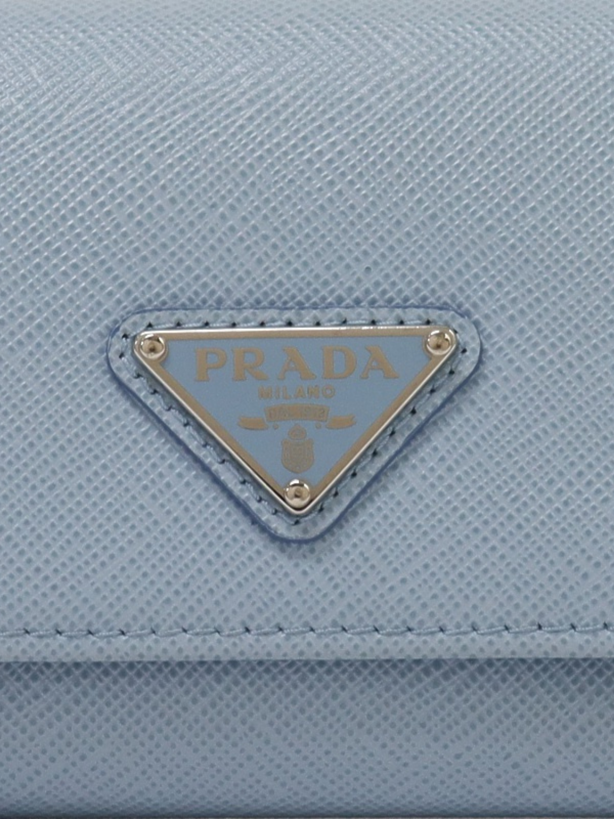 Prada 2020s Light Blue Saffiano Leather Triangle Logo Wallet