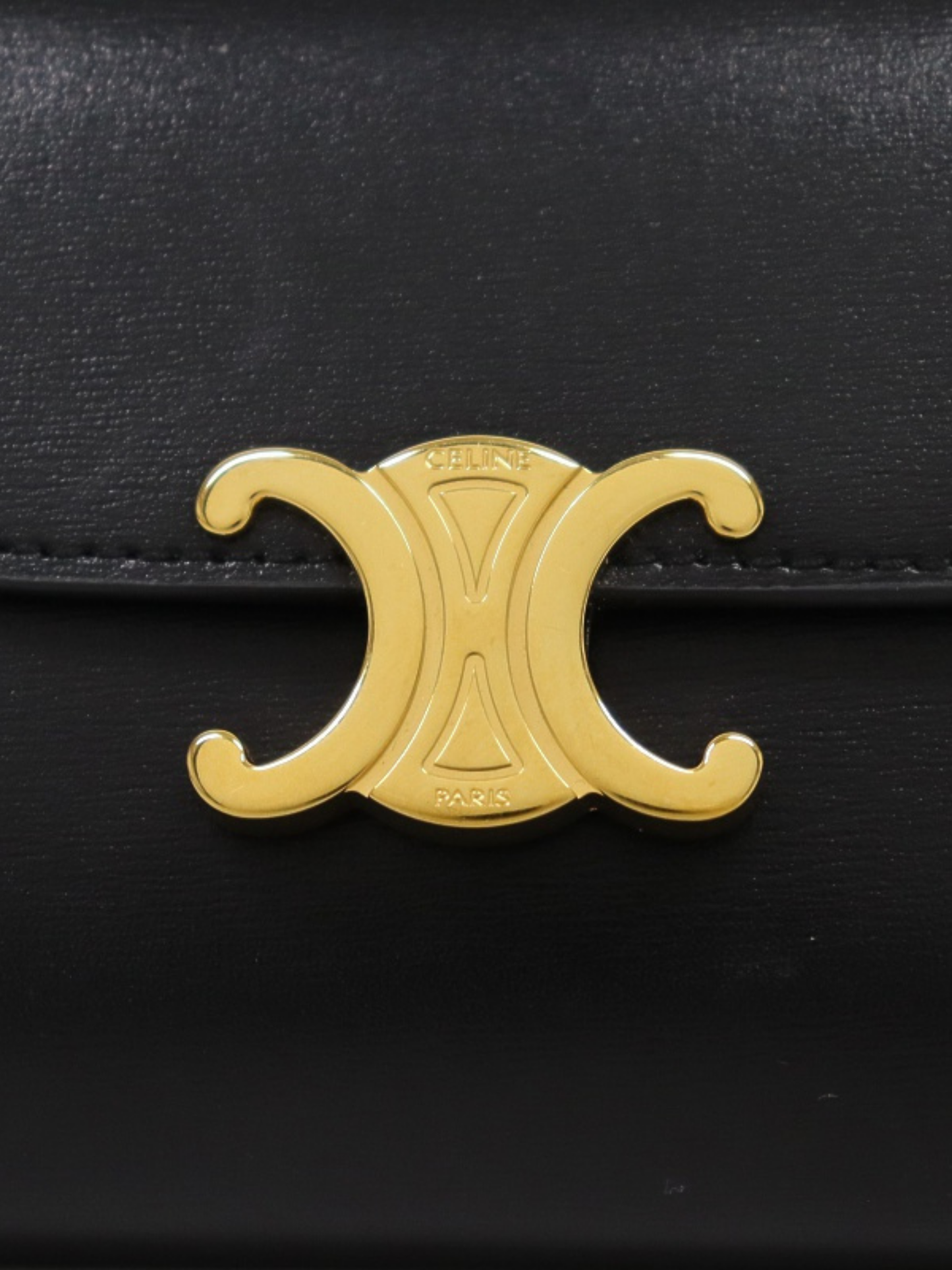 Celine 2020s Black Leather Triomphe Small Flap Wallet