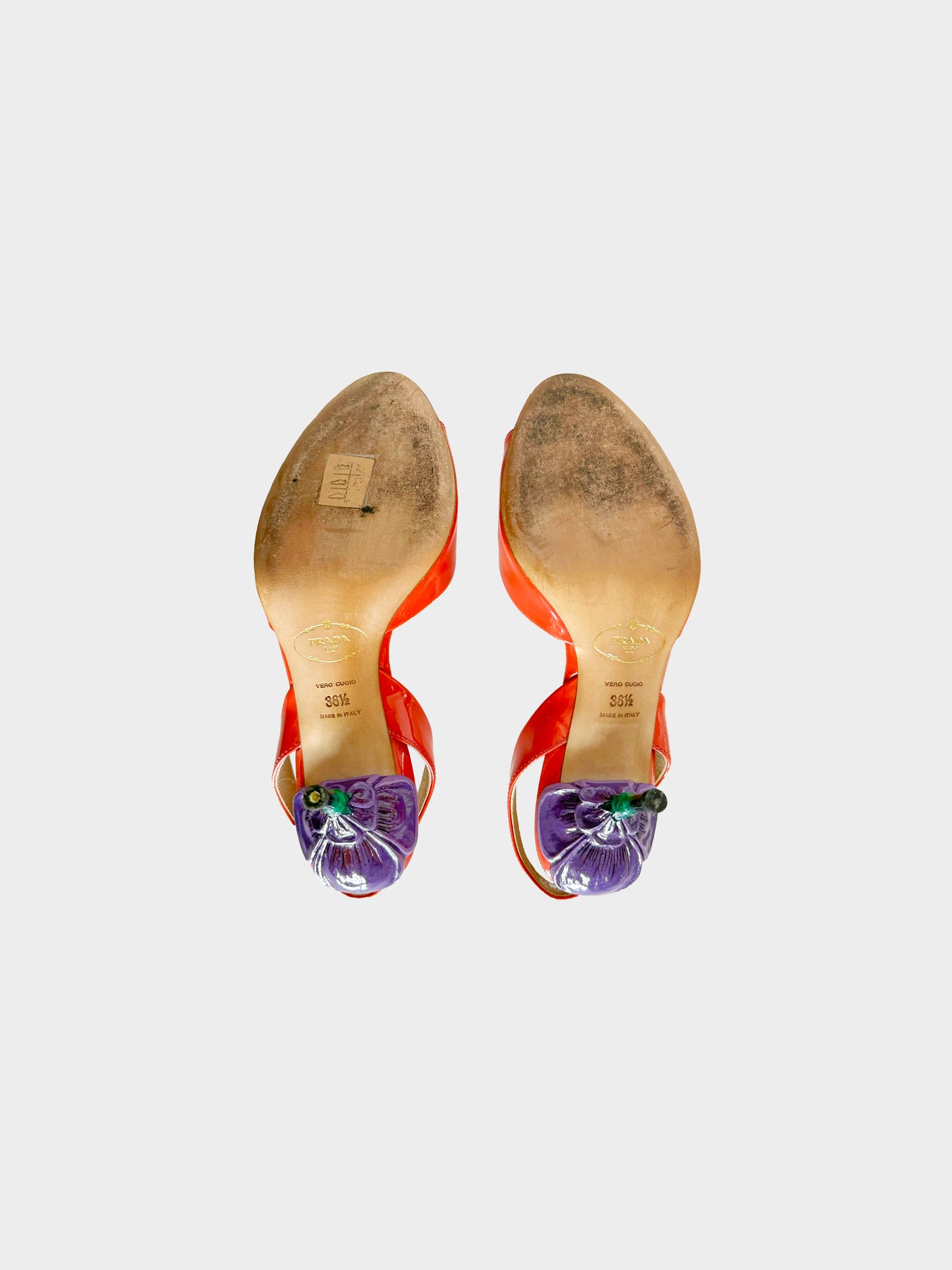 Prada SS 2008 Orange Patent Leather Peep-toe Flower Heels