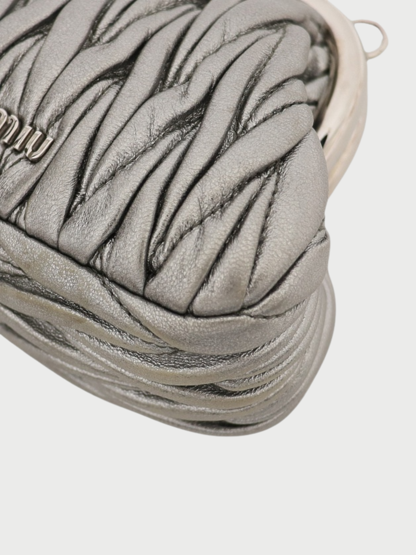 Miu Miu 2000s Silver Matelassé Leather Clasp Chain Shoulder Bag