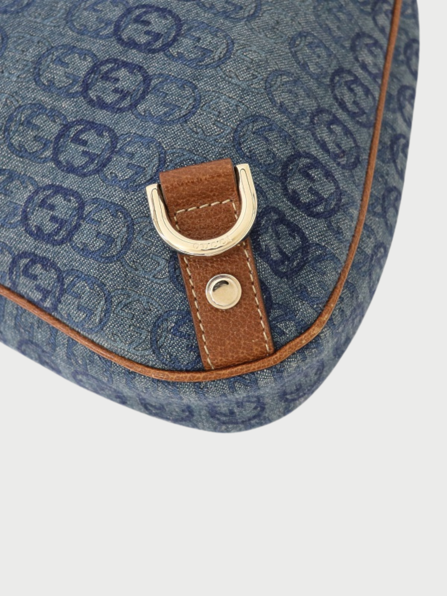Gucci 2000s Blue Brown Denim Leather Interlocking Abbey One-Shoulder Bag