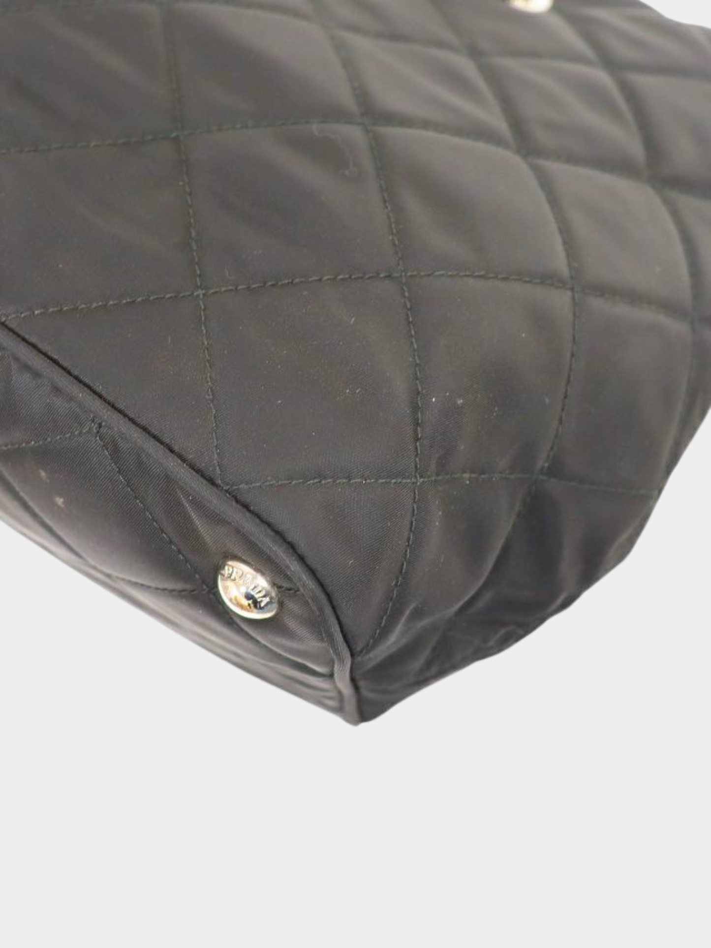 Prada 2000s Black Quilted Nylon Leather Triangle Logo Chain Tote Bag