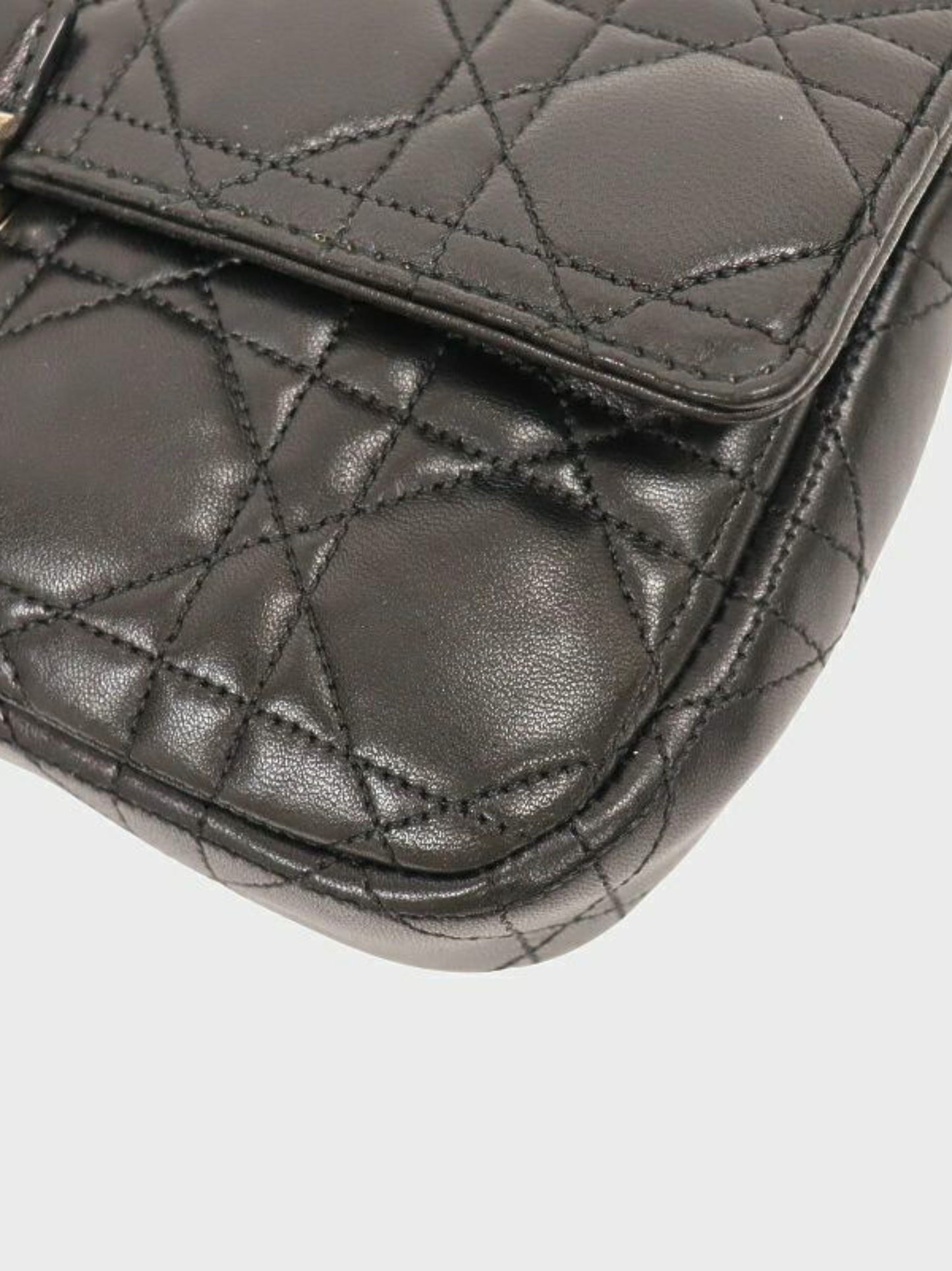 Christian Dior 2010s Black Cannage New Lock Leather Chain Shoulder Bag