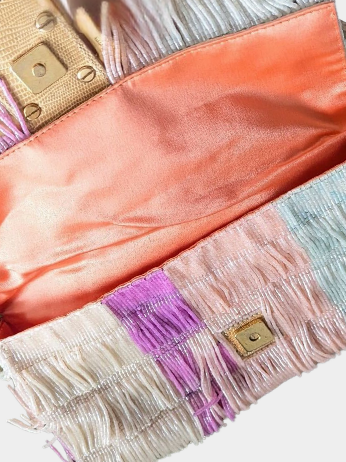 Fendi 2000s Pastel Multicolor Beaded Fringe Baguette