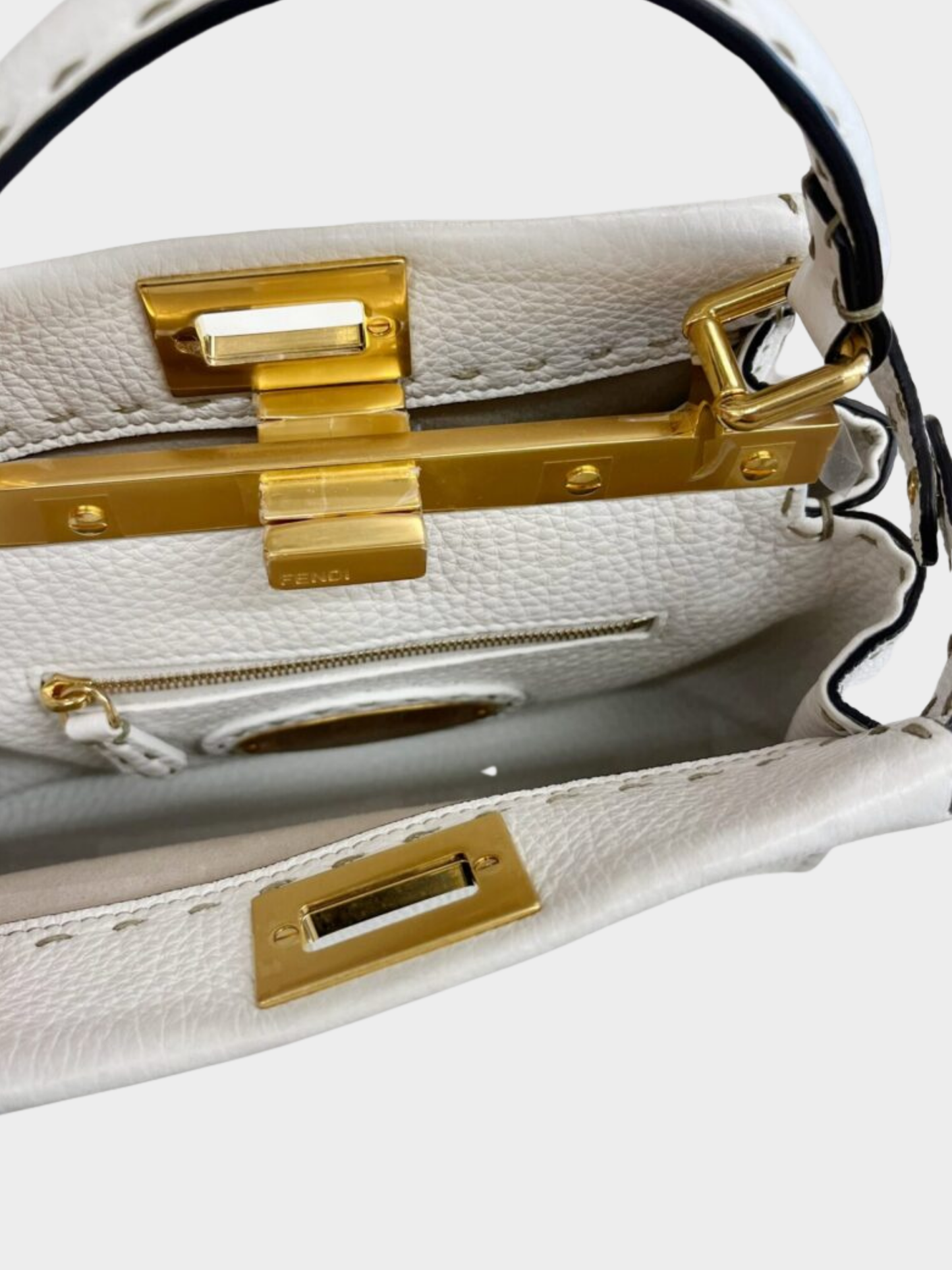 Fendi 2020s Ivory Selleria Leather Peekaboo Mini Bag