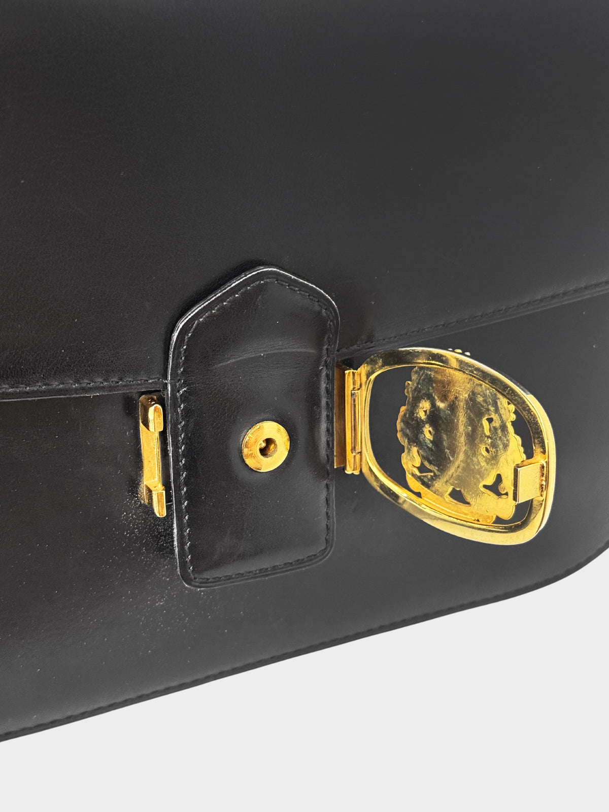 Celine 2000s Rare Black Calf Leather Triomphe Flap Bag