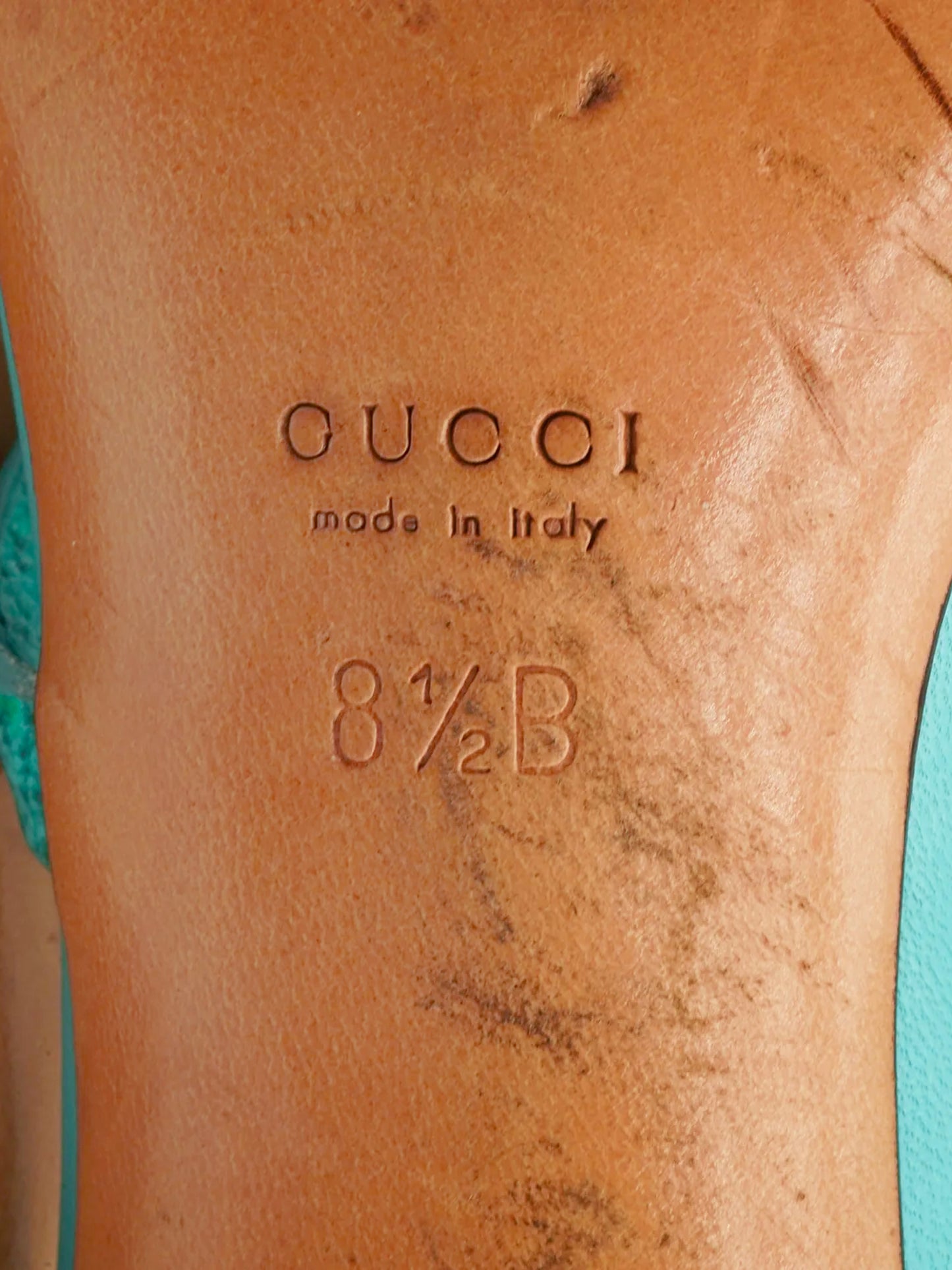 Gucci 2000s Turquoise Grained Leather Heeled Sandals