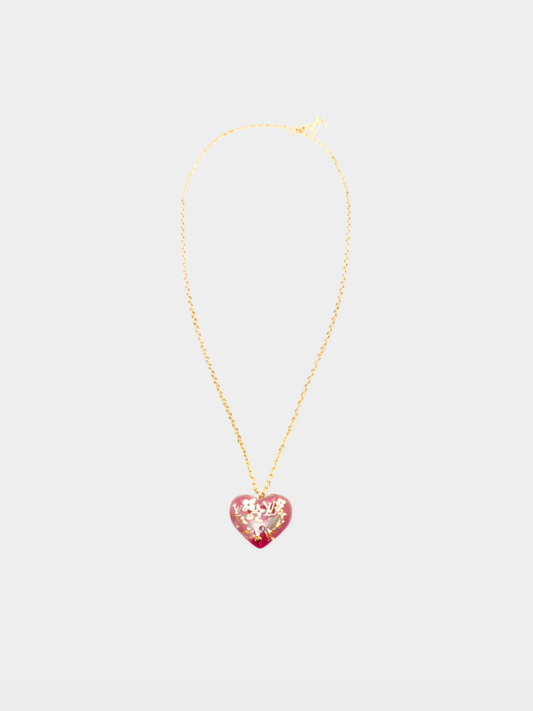 Louis Vuitton 2009 Resin and Crystal Inclusion Heart Pendant Necklace