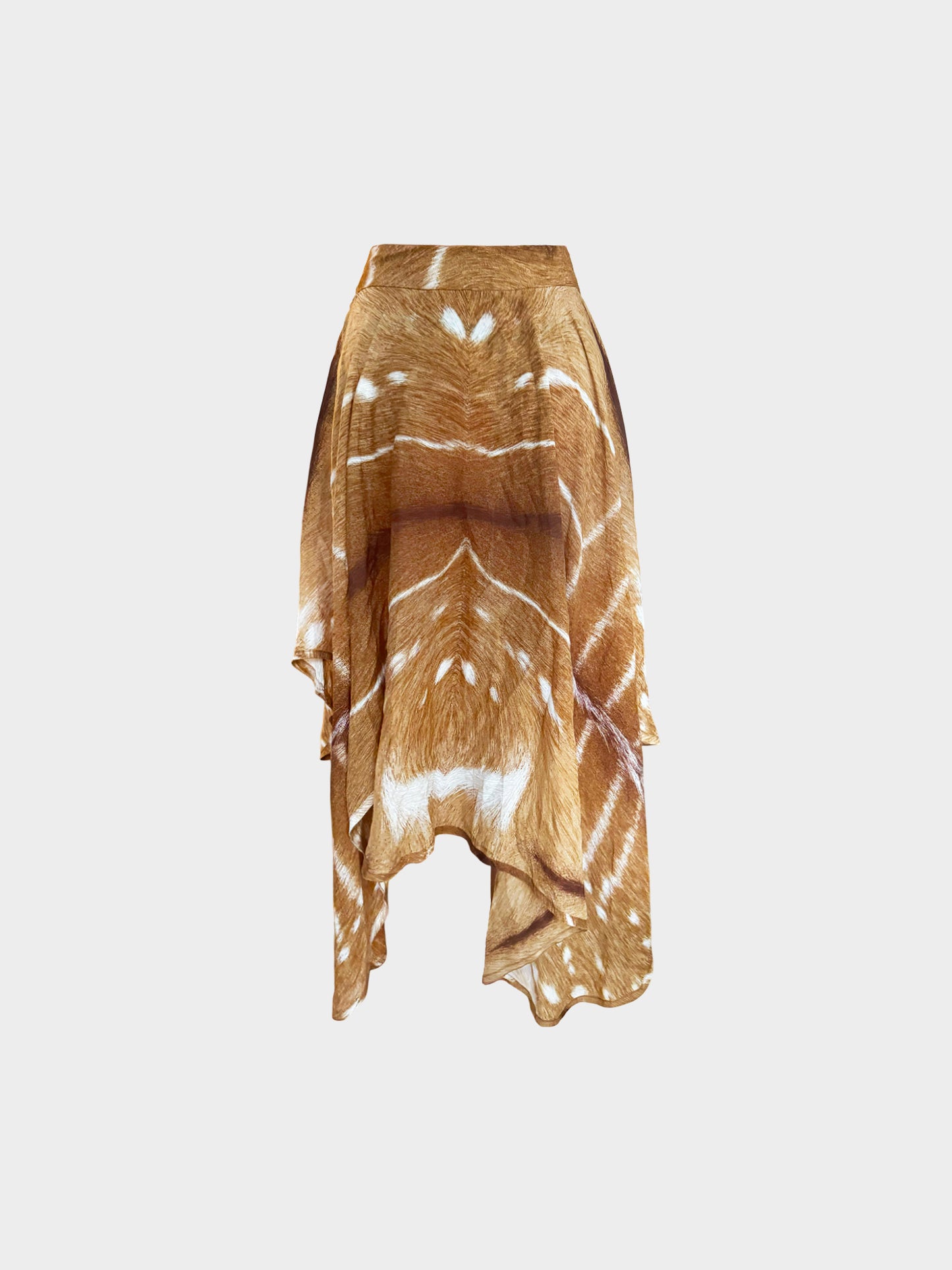 Yves Saint Laurent 2002 Brown Silk Deer Printed Top and Skirt Set