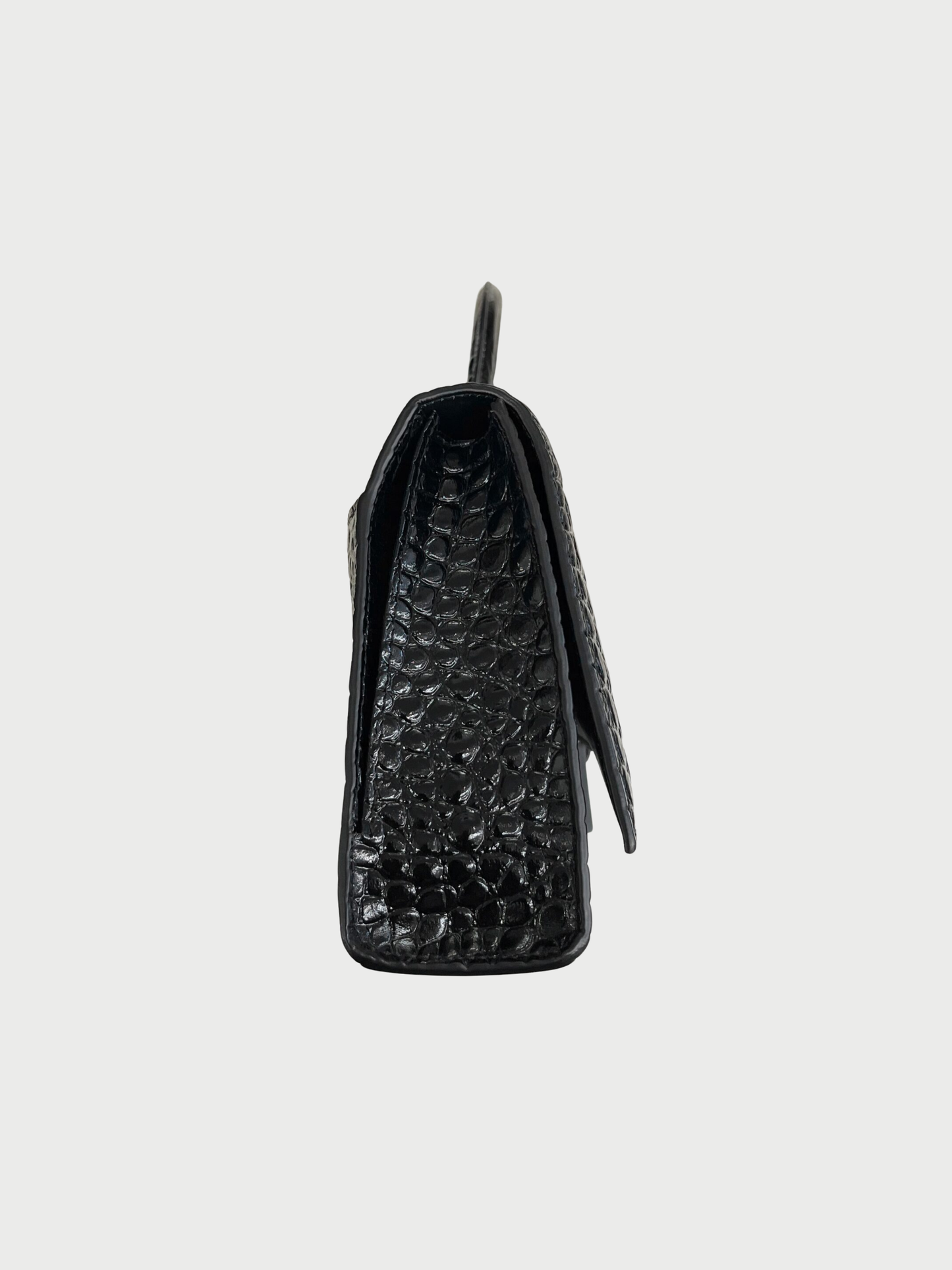 Balenciaga 2020s Black Embossed Croc Leather Hourglass Stretch Bag