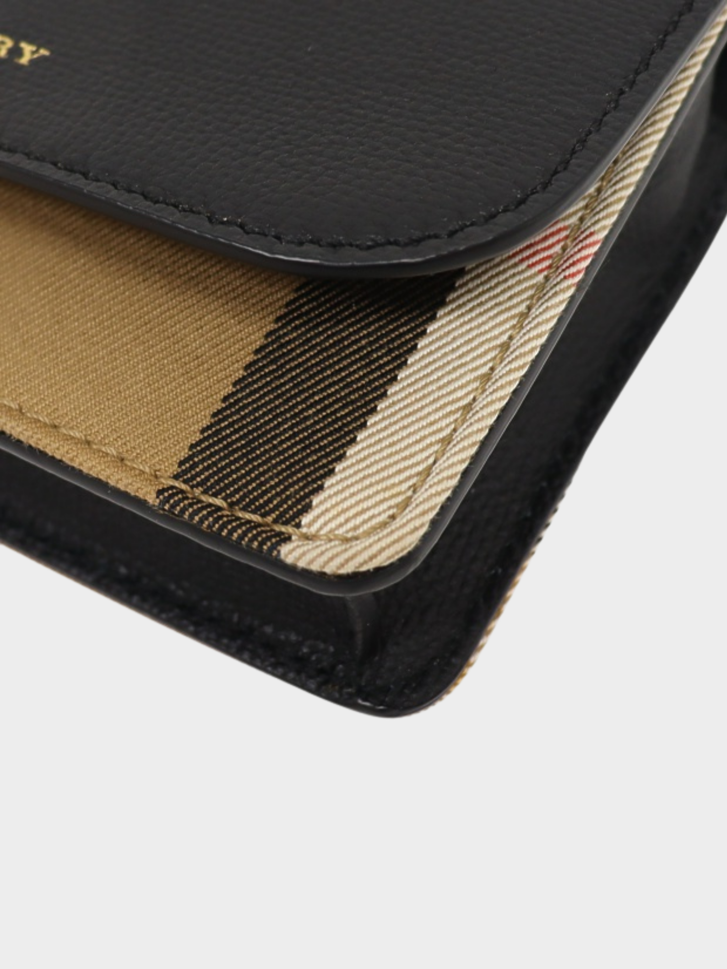 Burberry 2010s Beige Black Check Canvas Leather Chain Wallet