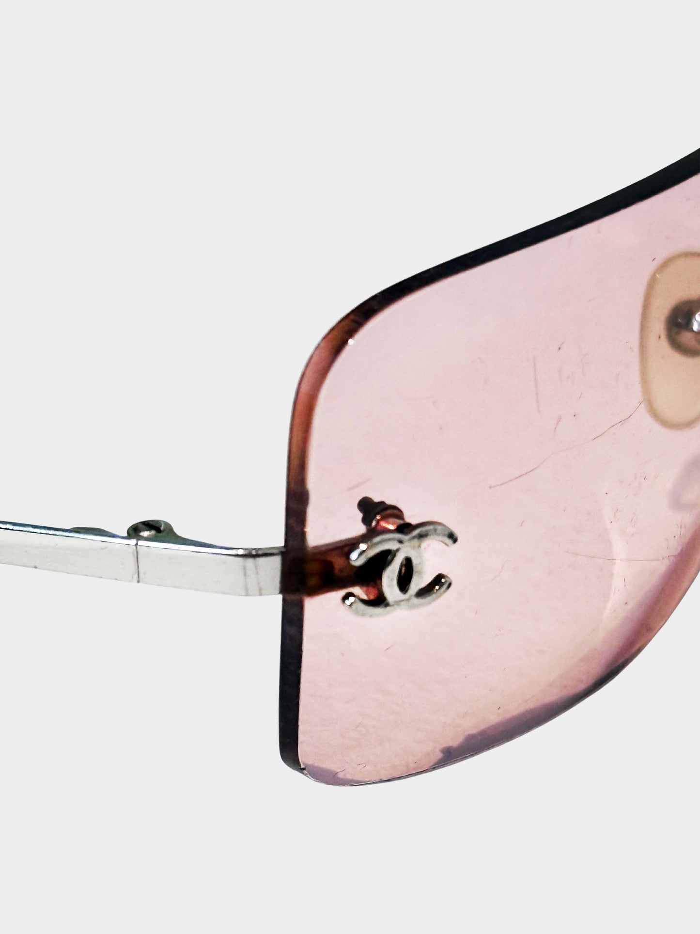 Chanel 2000s Pink Rectangular Rimless CC 4017 Sunglasses