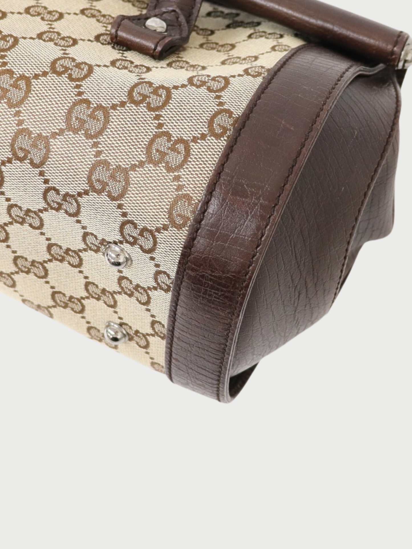 Gucci 2000s Brown Beige GG Canvas Bamboo Leather Handbag